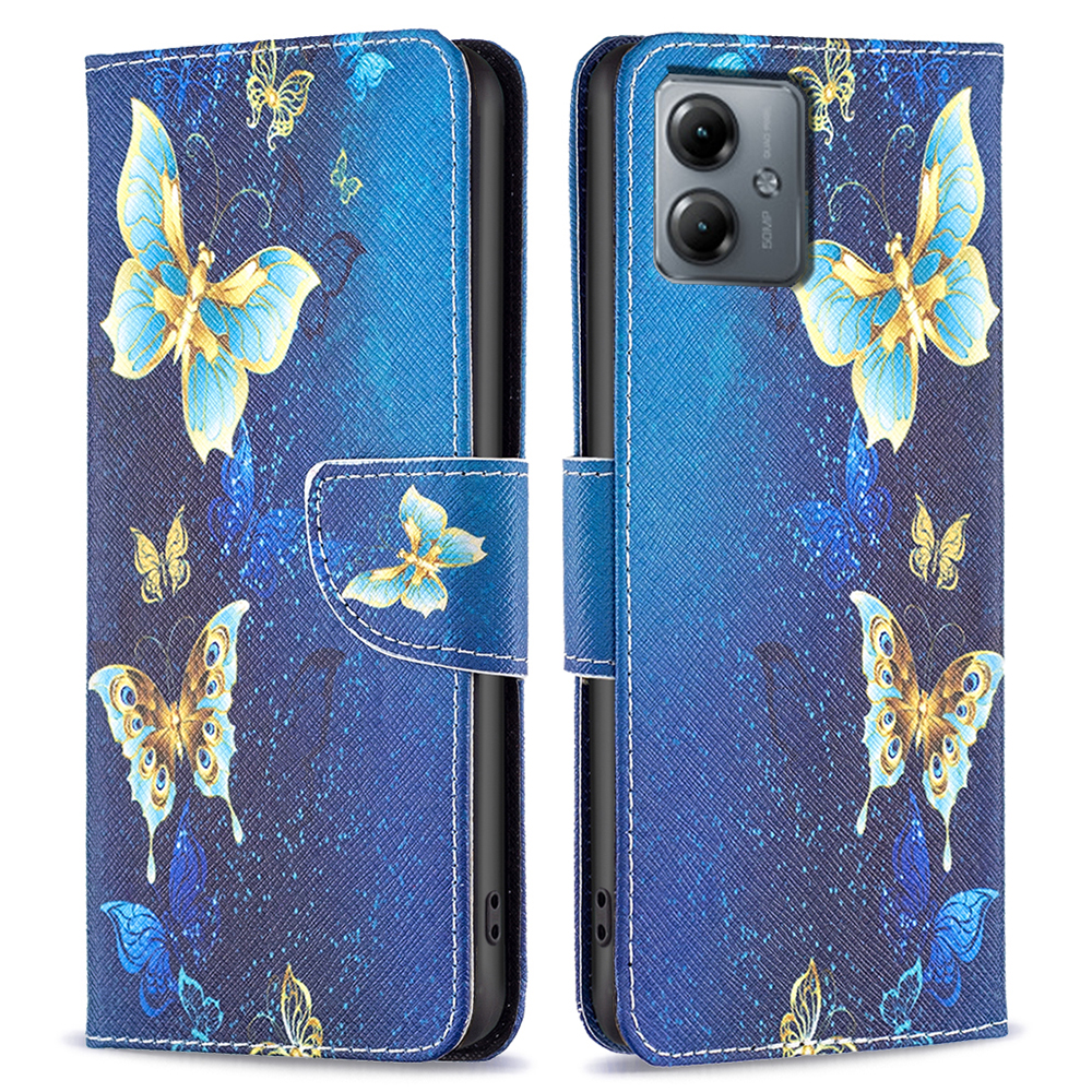 

Magnetische Brieftasche Hülle Für Motorola Moto G14 4g, PU -ledermuster -druckständer Telefonabdeckung - Goldene Schmetterlinge, Motorola Moto G14 4G