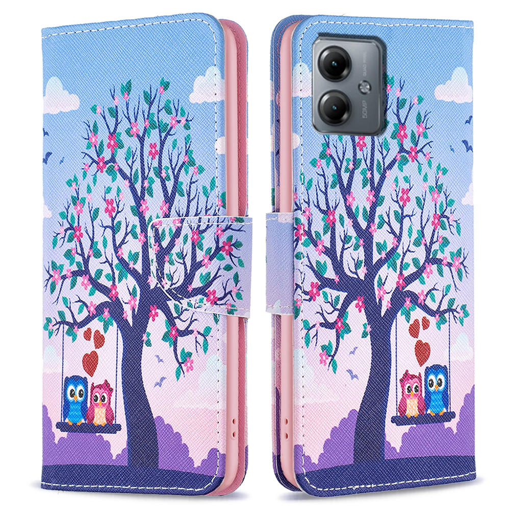 

Magnetische Brieftasche Hülle Für Motorola Moto G14 4g, PU -ledermuster -druckständer Telefonabdeckung - Zwei Eulen, Motorola Moto G14 4G