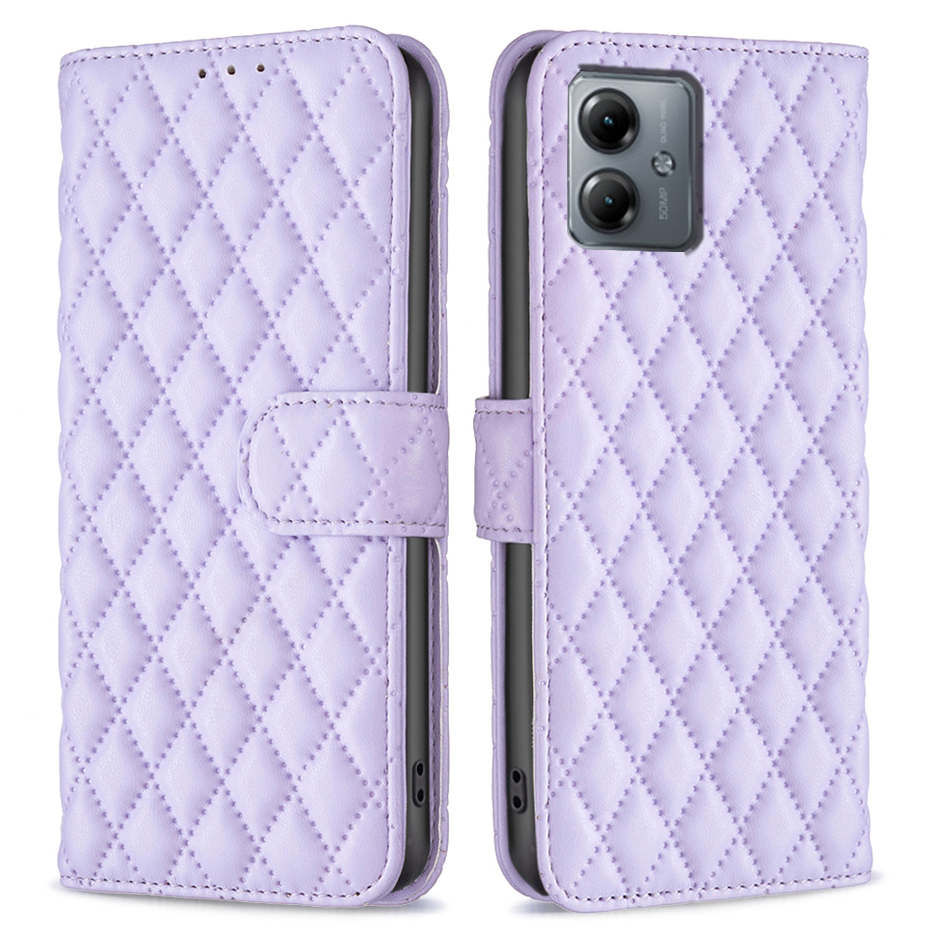 

Binfen Color BF Style-14 Für Motorola Moto G14 4G Ledernetzmuster Gespürtes Koffer Wallet Ständer Flip Telefonabdeckung - Lila, Motorola Moto G14 4G