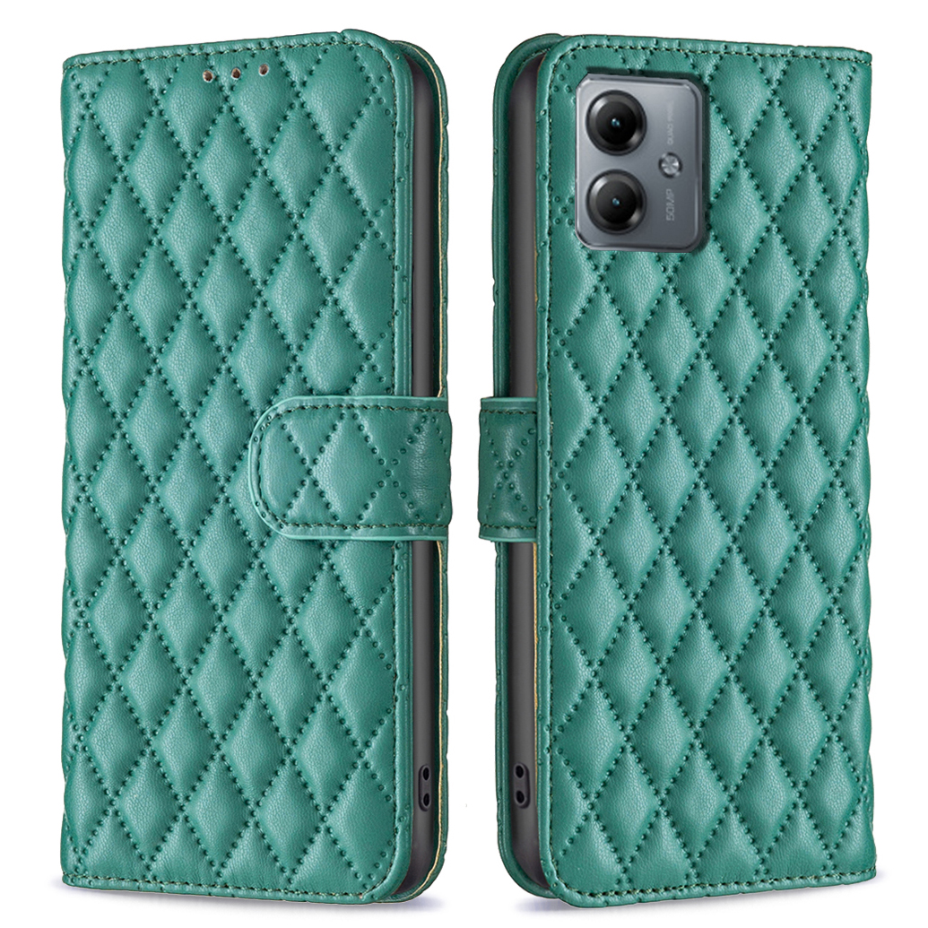 

Binfen Color BF Style-14 Für Motorola Moto G14 4G Ledernetzmuster Gespürtes Koffer Wallet Ständer Flip Telefonabdeckung - Grün, Motorola Moto G14 4G