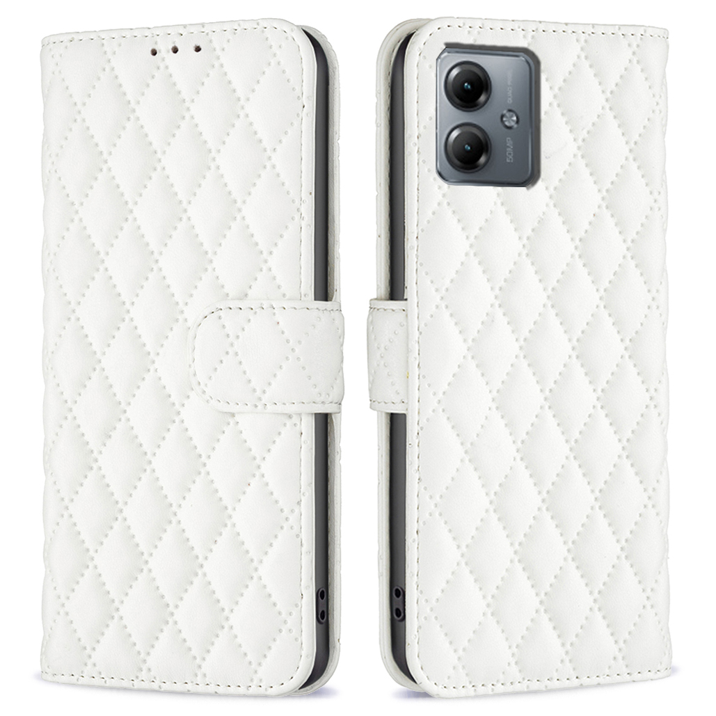 

Binfen Color BF Style-14 Für Motorola Moto G14 4G Ledernetzmuster Gespürtes Koffer Wallet Ständer Flip Telefonabdeckung - Weiß, Motorola Moto G14 4G