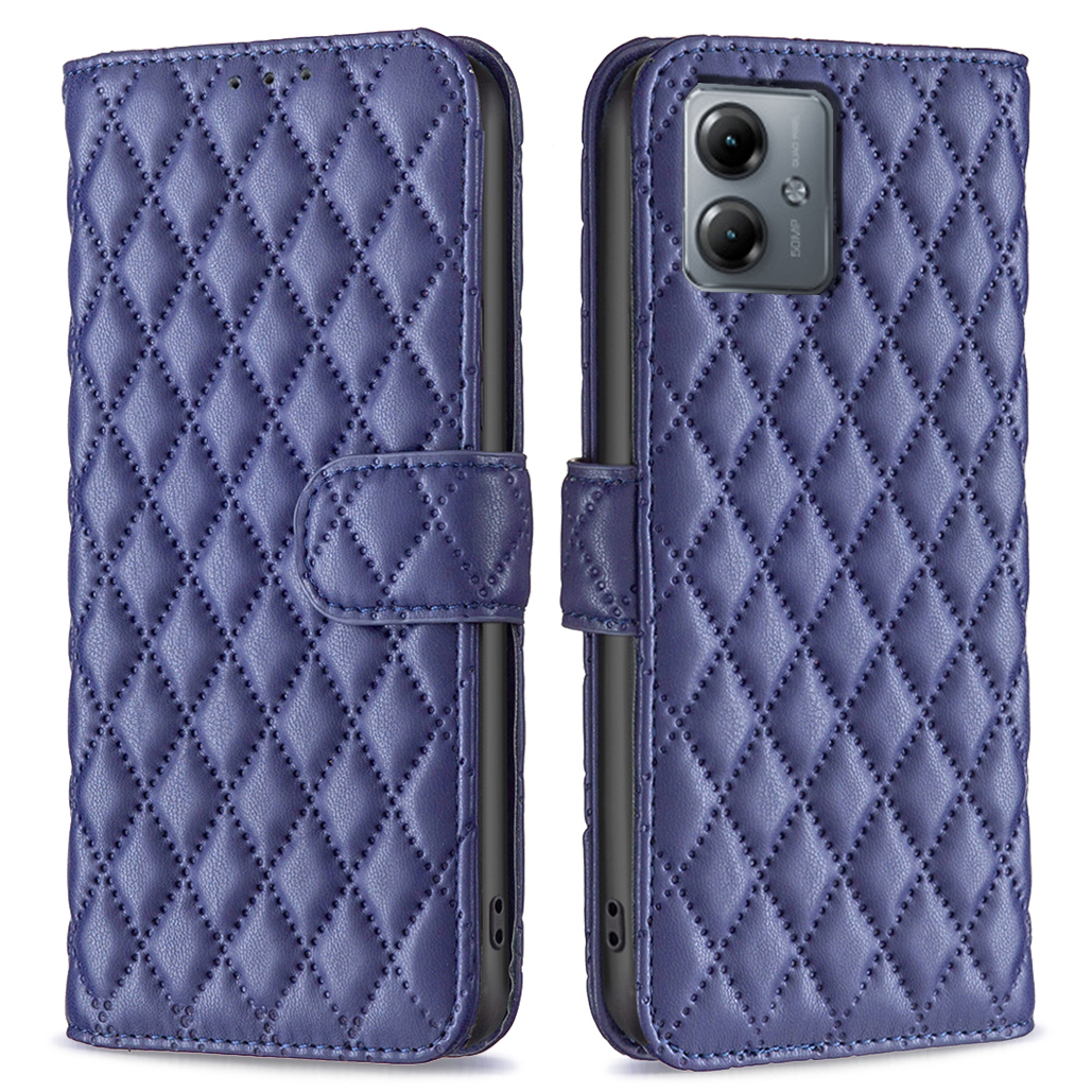 

Binfen Color BF Style-14 Für Motorola Moto G14 4G Ledernetzmuster Gespürtes Koffer Wallet Ständer Flip Telefonabdeckung - Blau, Motorola Moto G14 4G