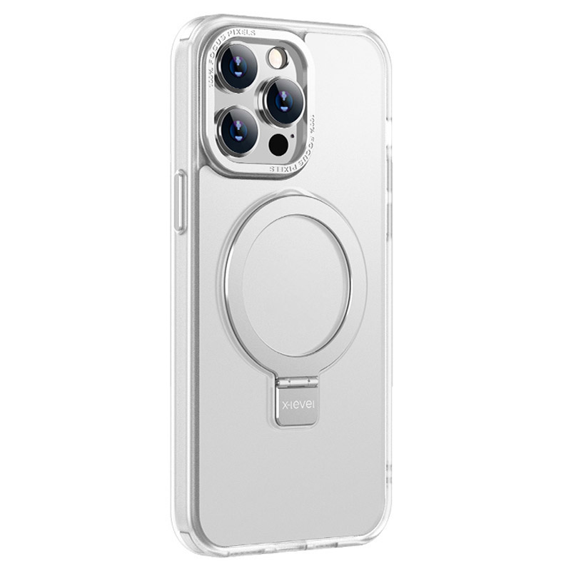 

X-level-kickstand-telefonhülle Für Iphone 15 Pro Max-metalllinsenrahmen+tpu+pc Anti-fall-abdeckung Kompatibel Mit Magsafe - Transparent Weiß, iPhone 15 Pro Max