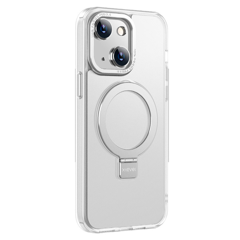 

X-level-anti-drogen-telefonhülle Für Iphone 15 Plus Metalllinsenrahmen+tpu+pc Kickstand Cover Kompatibel Mit Magsafe - Transparent Weiß, iPhone 15 Plus