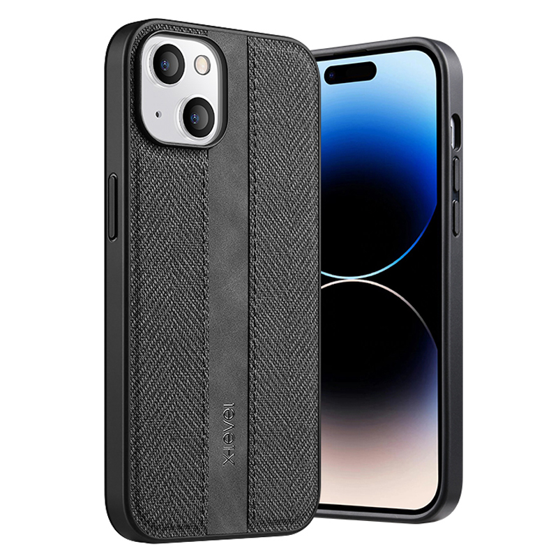 

X-level Für Iphone 15 Stoff Texture Telefon Hülle Pu-leder Mit Tpu-rückenabdeckung - Schwarz, iPhone 15