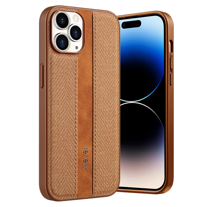 

X-level Für Iphone 15 Pro-stoff Textur-telefonhülle Anti-kratzer Pu-leder-beschichtete Tpu-rückseite - Braun, iPhone 15 Pro