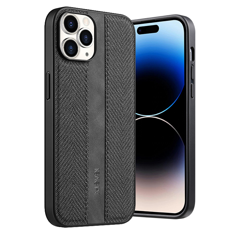 

X-level Für Iphone 15 Pro-stoff Textur-telefonhülle Anti-kratzer Pu-leder-beschichtete Tpu-rückseite - Schwarz, iPhone 15 Pro