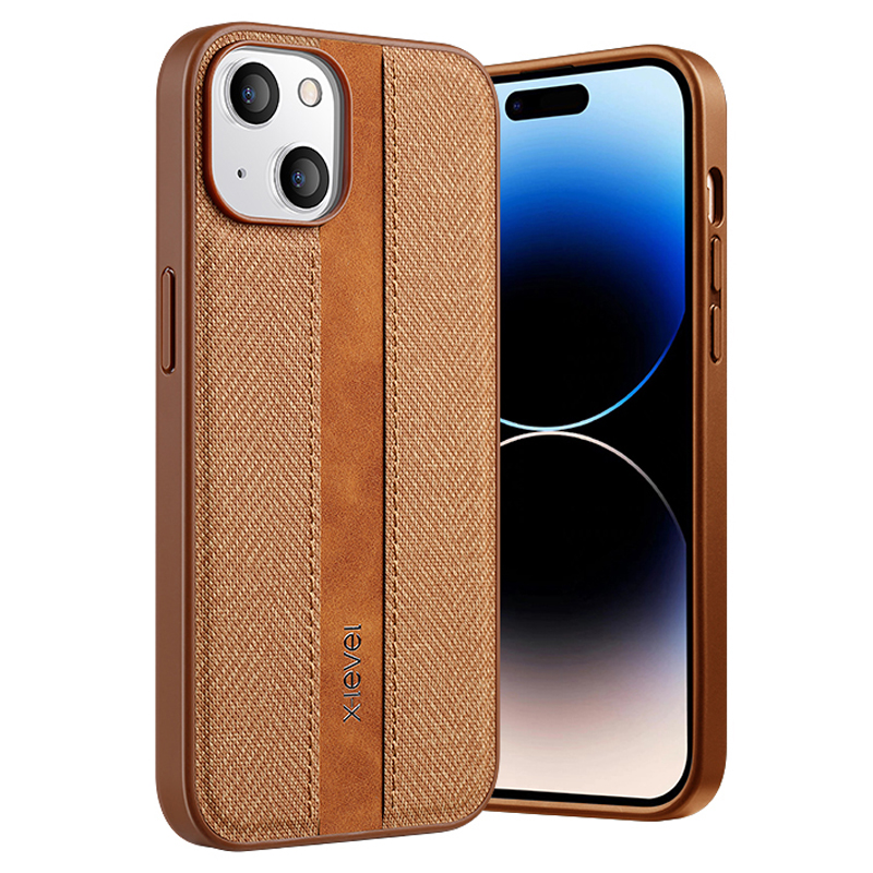 

X-level Für Iphone 15 Plus Stoff Textur Phone Hülle Pu-leder Beschichtete TPU Schockfeste Rückseite Abdeckung - Braun, iPhone 15 Plus