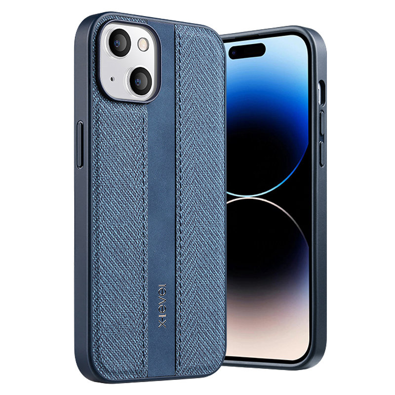 

X-level Für Iphone 15 Plus Stoff Textur Phone Hülle Pu-leder Beschichtete TPU Schockfeste Rückseite Abdeckung - Dunkelblau, iPhone 15 Plus