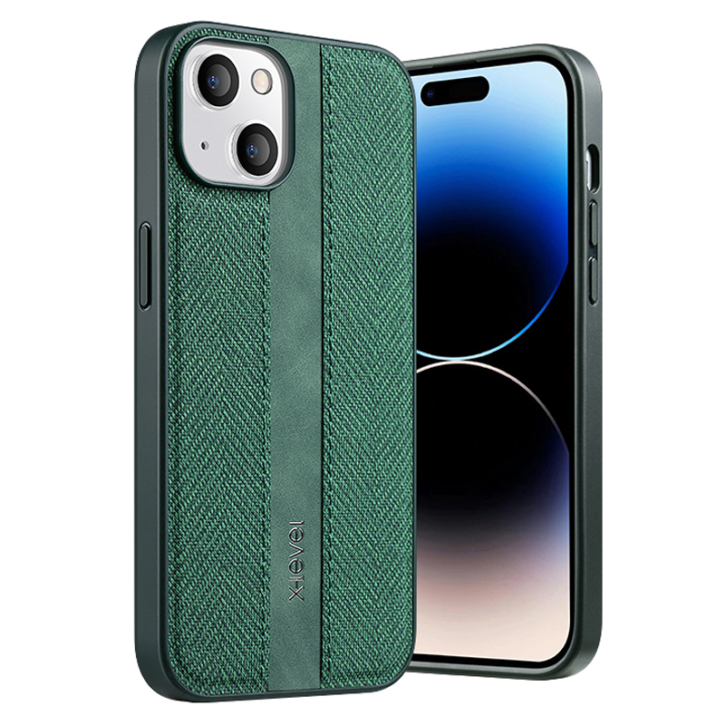 

X-level Für Iphone 15 Plus Stoff Textur Phone Hülle Pu-leder Beschichtete TPU Schockfeste Rückseite Abdeckung - Grün, iPhone 15 Plus