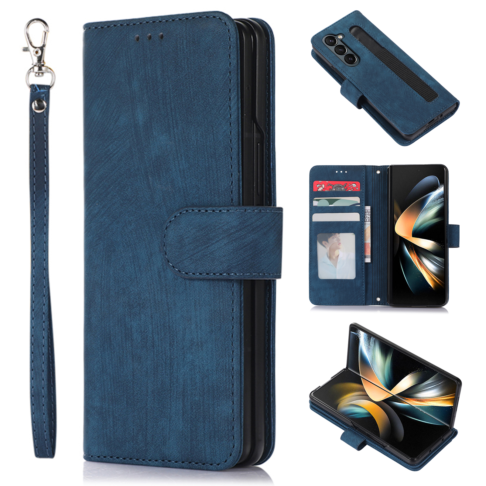

Für Samsung Galaxy Z Fold5 5G PU Leder+pc Wallet Phone Hülle Ständer Hauttouch Schutzabdeckung - Blau, Galaxy Z Fold5 5G