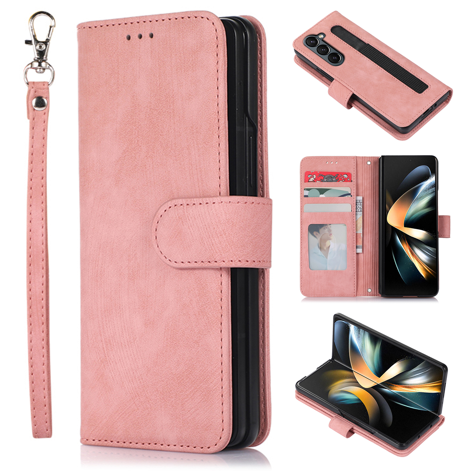 

Für Samsung Galaxy Z Fold5 5G PU Leder+pc Wallet Phone Hülle Ständer Hauttouch Schutzabdeckung - Roségold, Galaxy Z Fold5 5G