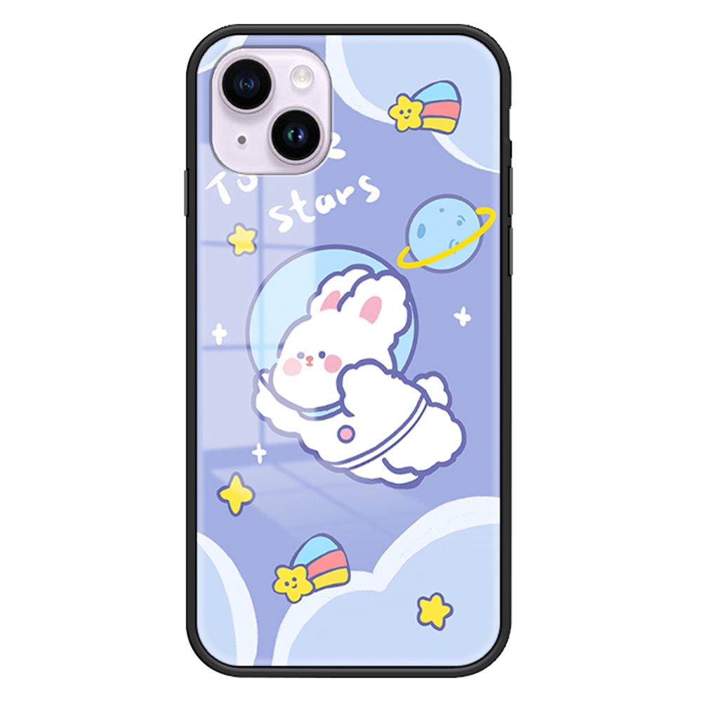 

Für Das Iphone 15 Plus-musterdruck Gepacktes Glas Hülle PC+TPU Anti-kratzer-telefonabdeckung - Luft- Und Raumfahrt Kaninchen, iPhone 15 Plus