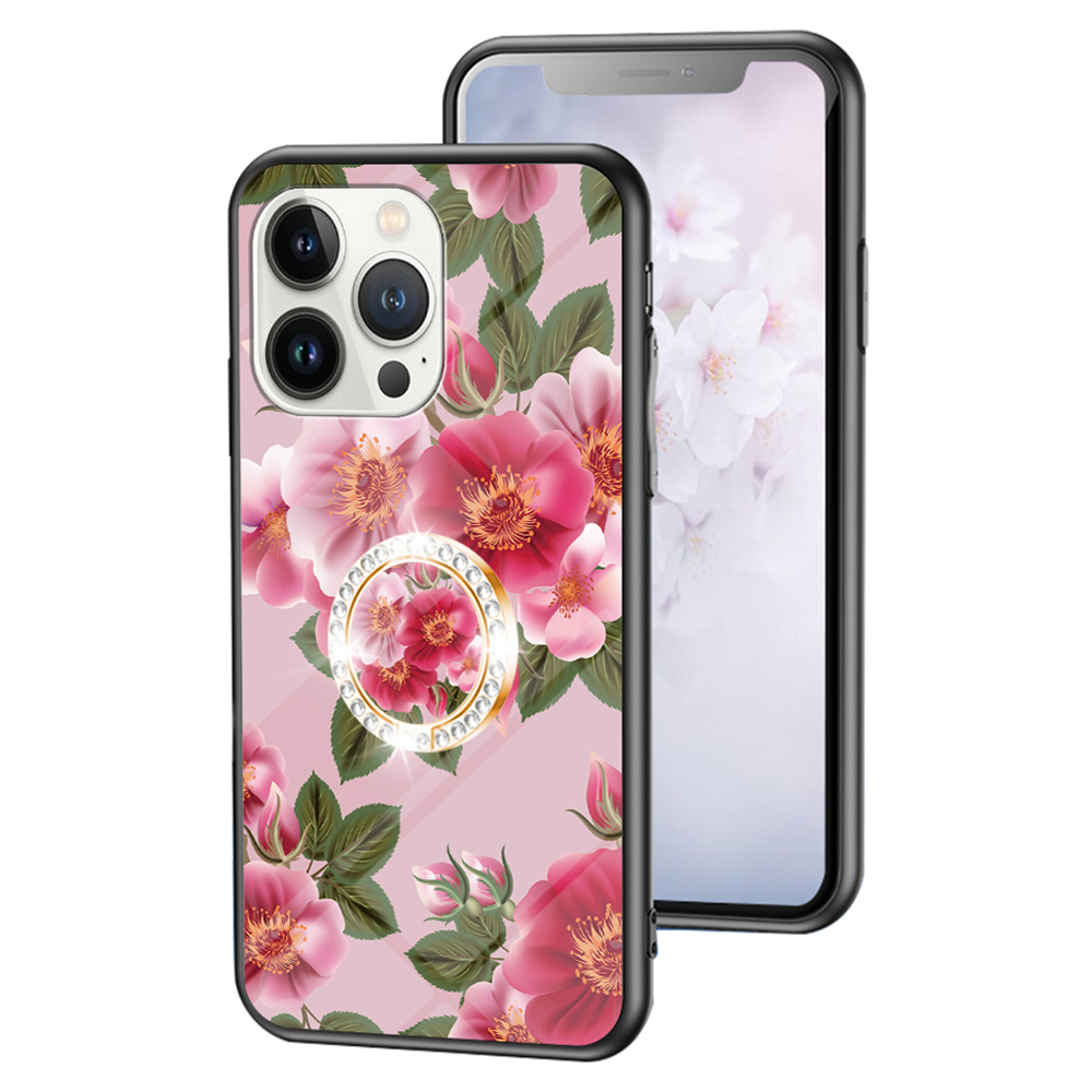 

Für Iphone 15 Pro Tempered Glass Flower Muster Phone Hülle Schockdichte PC+TPU -ring -kickständer Cover - Glamouröse Pfingstrosen, iPhone 15 Pro