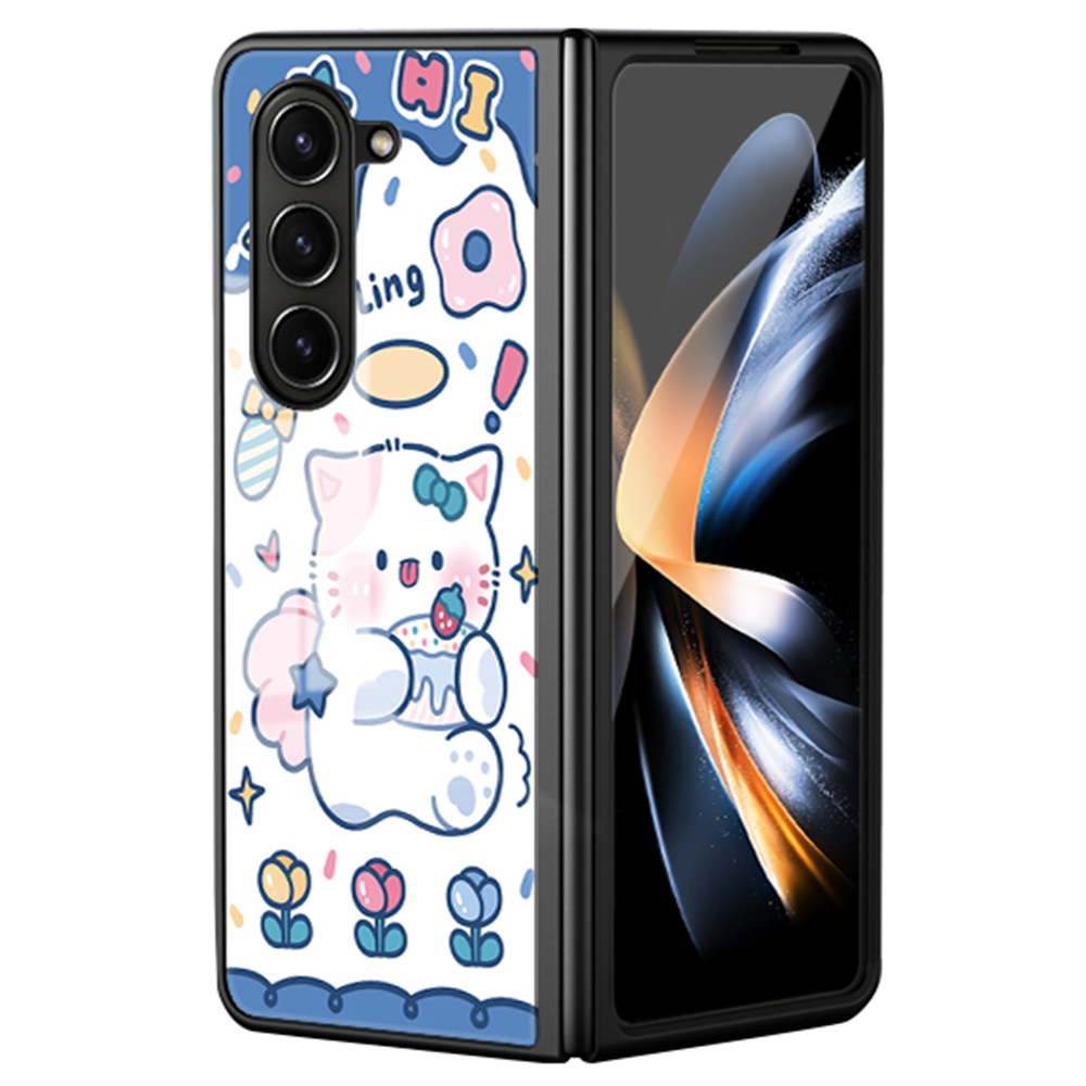 

Für Samsung Galaxy Z Fold5 5G Cartoon Muster Druckphase Temperiertes Glas+pc+tpu -faltabdeckung - Engelskatze, Galaxy Z Fold5 5G