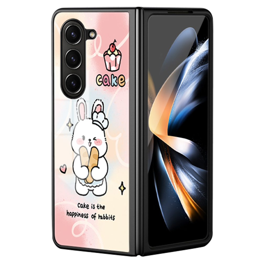 

Für Samsung Galaxy Z Fold5 5G Cartoon Muster Druckphase Temperiertes Glas+pc+tpu -faltabdeckung - Glücklicher Kaninchen, Galaxy Z Fold5 5G