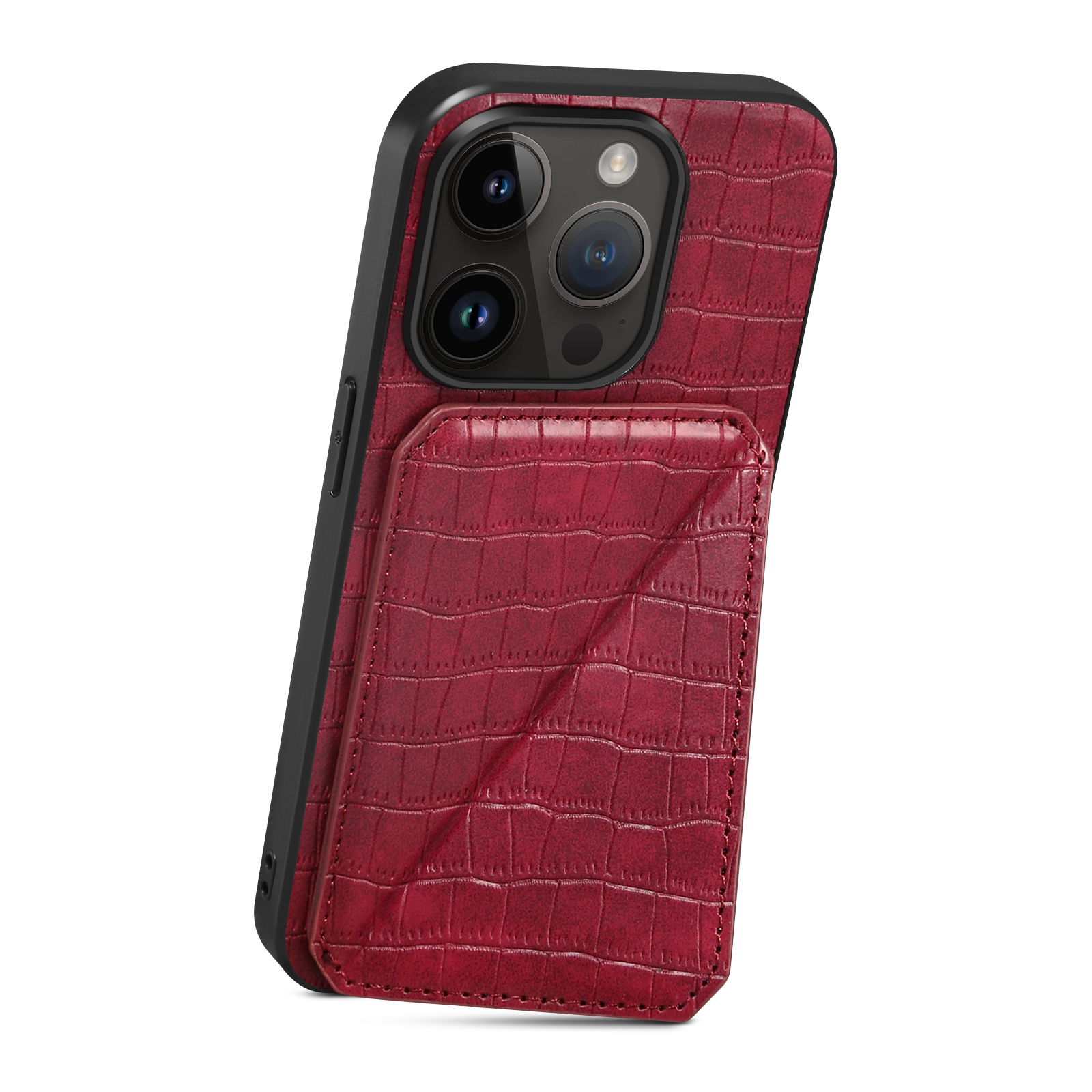 

Crocodile Texture Stand Phone Hülle Für Iphone 12 Pro Max PC+TPU+PU Leder Telefonabdeckung Mit Kartensteckplatz - Rot, iPhone 12 Pro Max