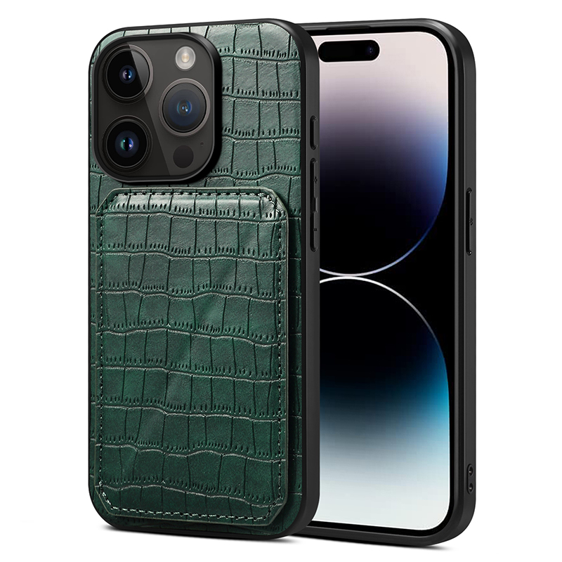 

Für Das Iphone 14 Pro Drop-proof-karten-ständer Phone Hülle Pc+tpu+pu-leder-krokodil-textur-telefonabdeckung - Grün, iPhone 14 Pro