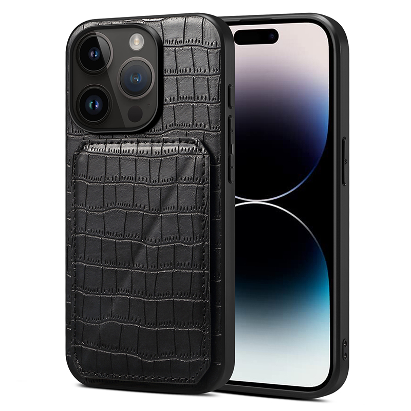 

Für Das Iphone 14 Pro Drop-proof-karten-ständer Phone Hülle Pc+tpu+pu-leder-krokodil-textur-telefonabdeckung - Schwarz, iPhone 14 Pro