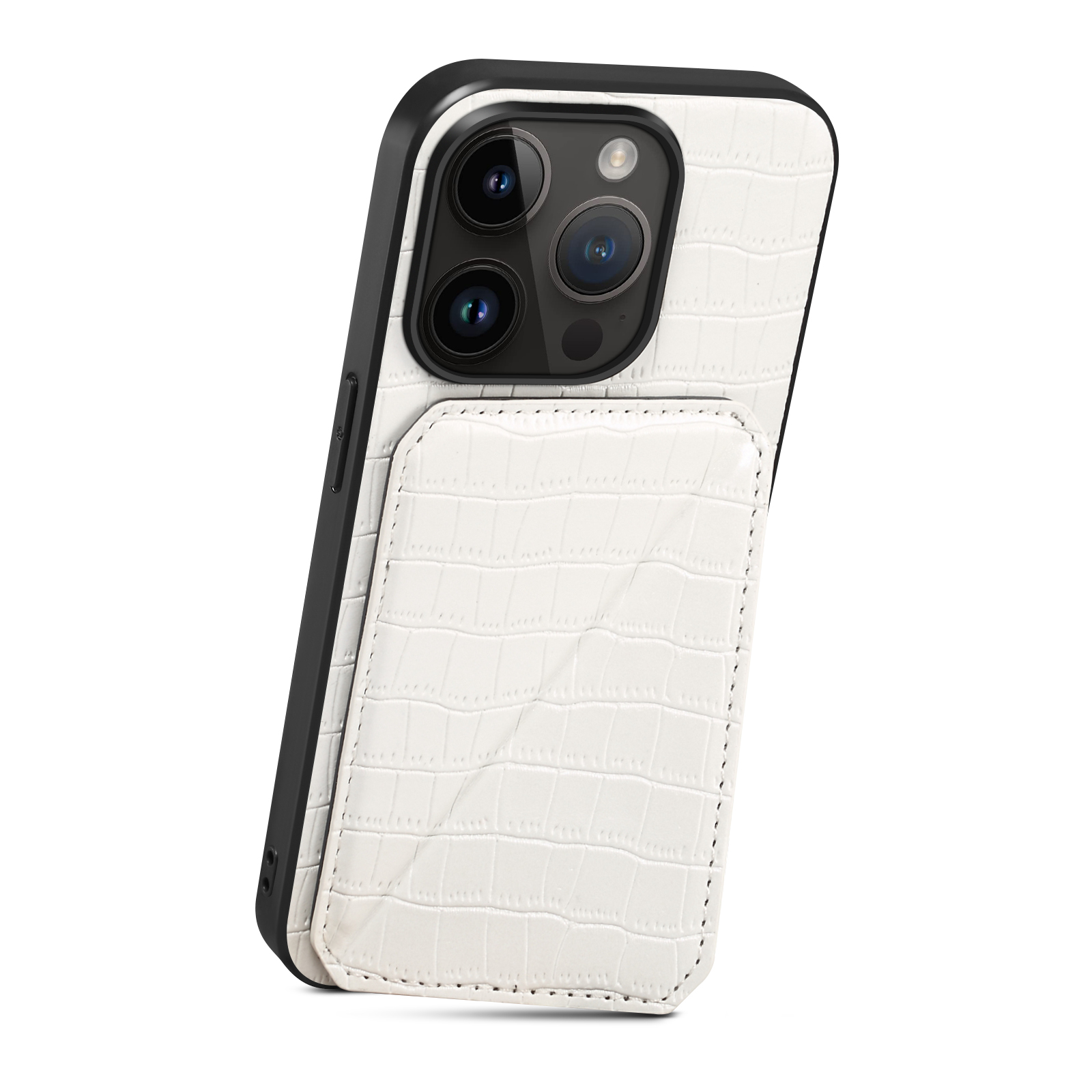 

Für Iphone 12 / 12 Pro 2 in 1 Stand Phone Hülle PC+TPU+PU Leder -krokodil -texturabdeckung Mit Kartensteckplatz - Weiß, iPhone 12