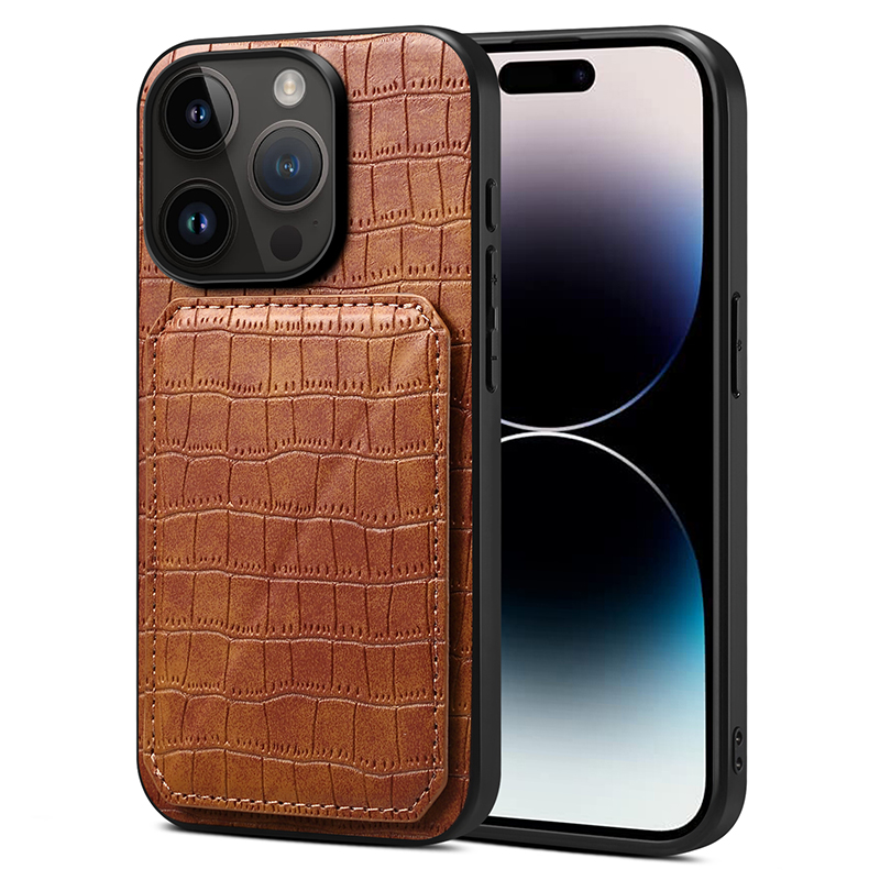 

PC+TPU+PU Leder -telefonhülle Für Iphone 15 Pro Max 2 in 1 Kartenschlitzständer Telefonabdeckung Krokodiltextur - Braun, iPhone 15 Pro Max