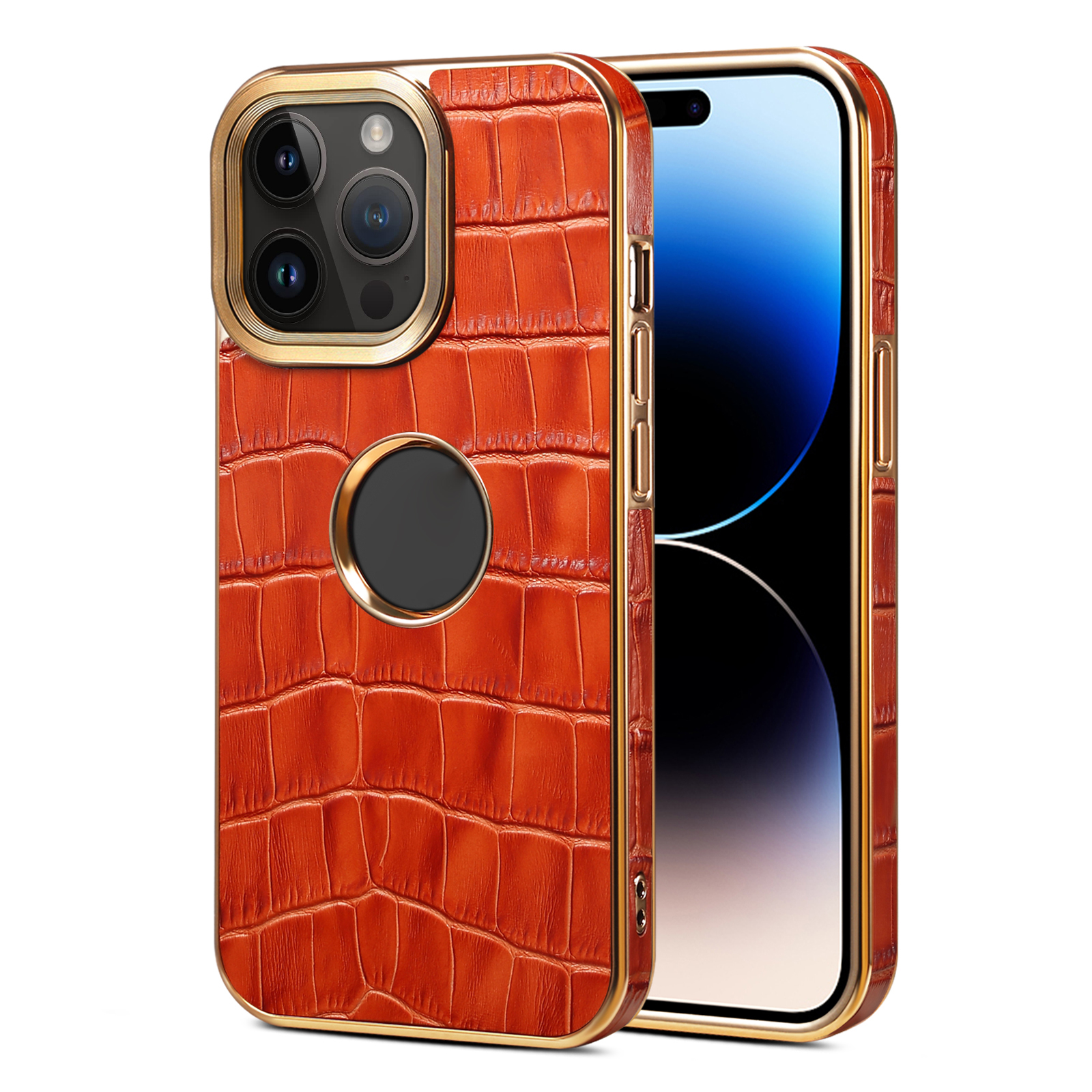 

Echtes Kuh -leder -handy -rückenfall Für Iphone 15 Pro PC+TPU -elektroplatten -telefonabdeckung Mit Logoansicht - Rot, iPhone 15 Pro