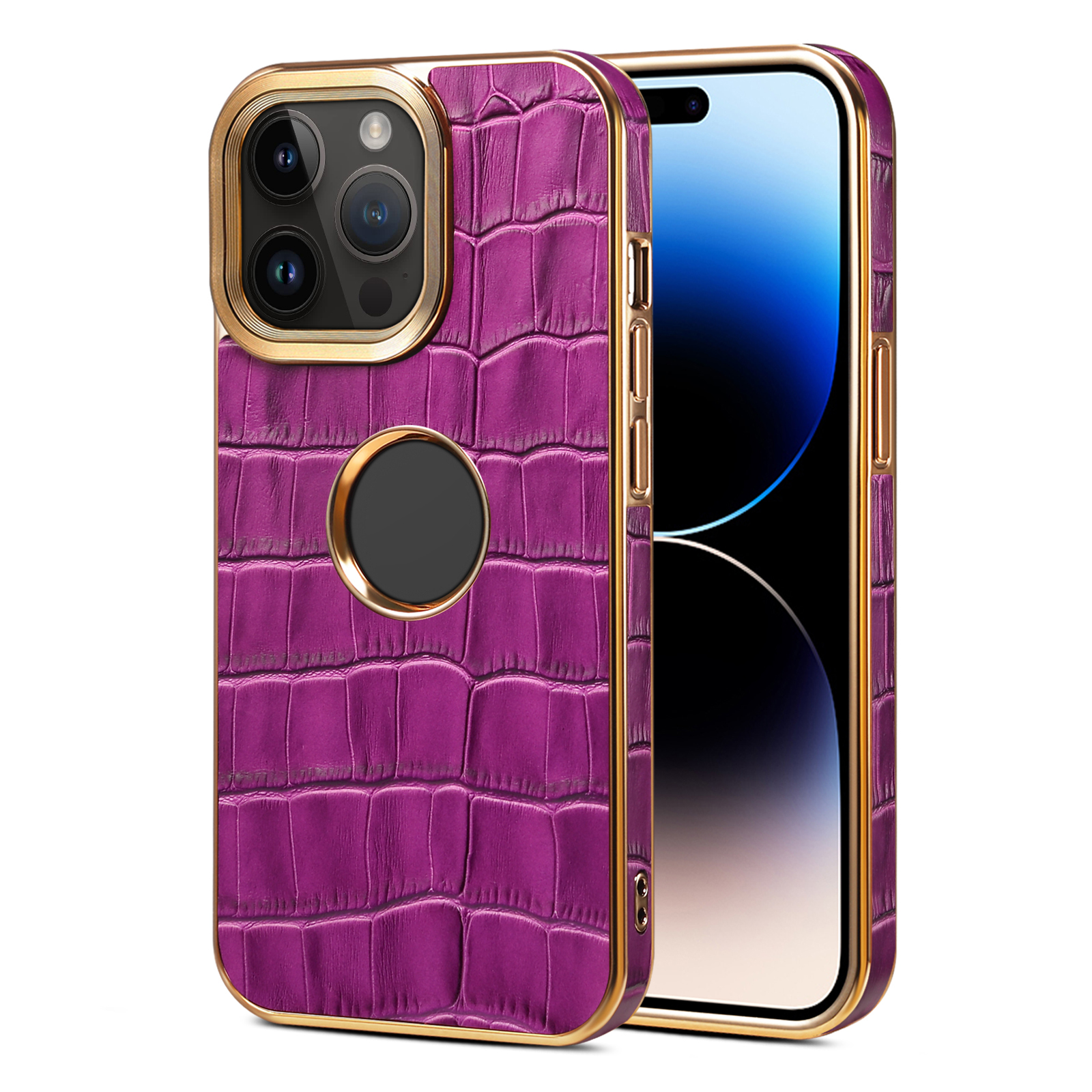 

PC+TPU Echtes Kuhleder -telefonhülle Für Iphone 14 Pro Crocodile Textur Stoßdichtungssicherung Zurück -abdeckung - Lila, iPhone 14 Pro