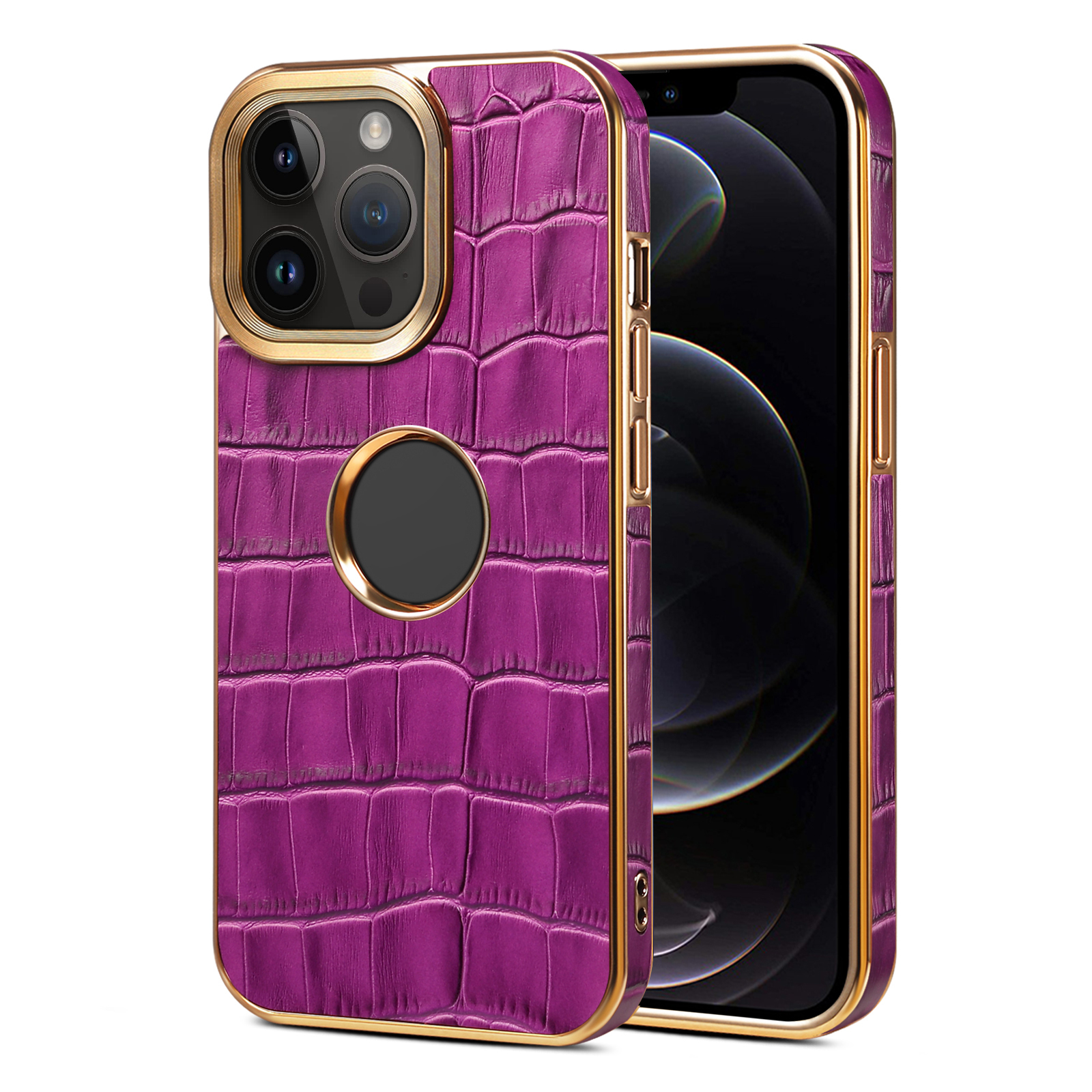 

Für Iphone 12 / 12 Pro Echte Kuhleder -handy -hülle Elektroplatten TPU+PC -mobiltelefonschutzabdeckung - Lila, iPhone 12