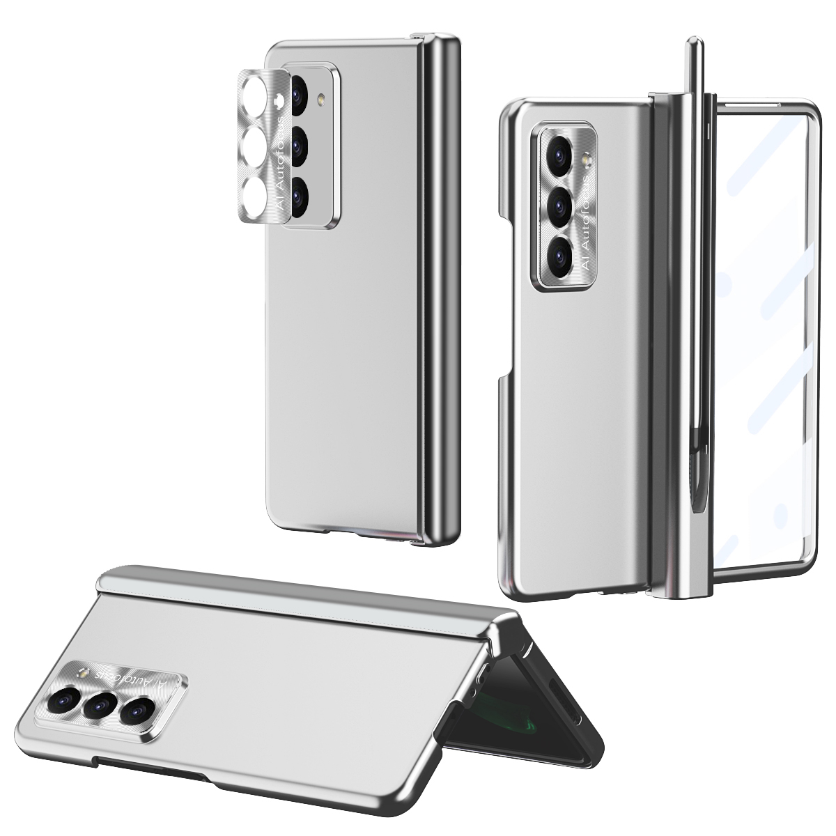 

Für Samsung Galaxy Z Fold5 5G Scharnierschutz Phone Hülle Elektroplatte PC -telefonabdeckung Mit Stiftschlitz - Silber, Galaxy Z Fold5 5G