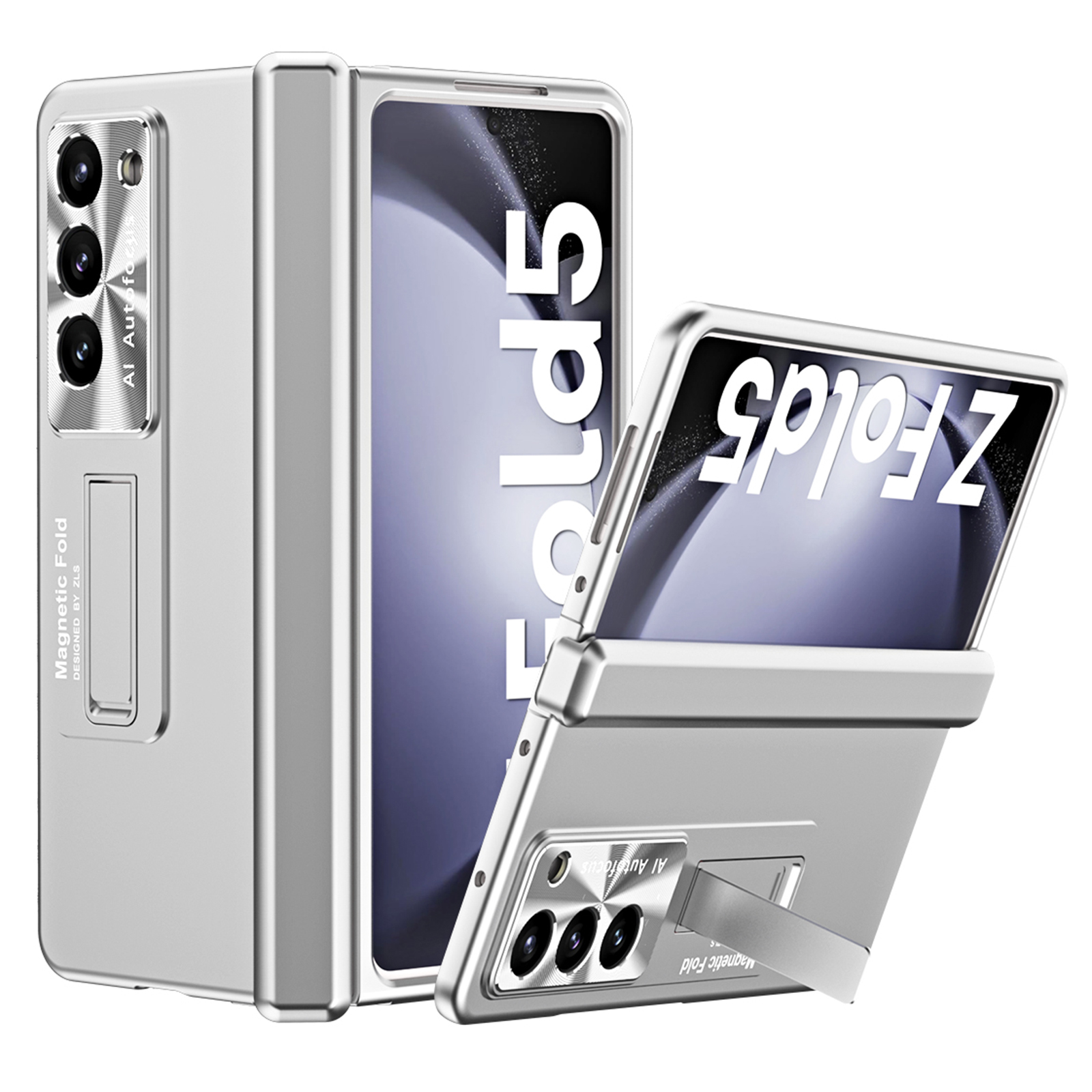 

Für Samsung Galaxy Z Fold5 5G Scharnierschutz Telefonfall Elektroplatte PC -telefonabdeckung Mit Kickstand - Silber, Galaxy Z Fold5 5G