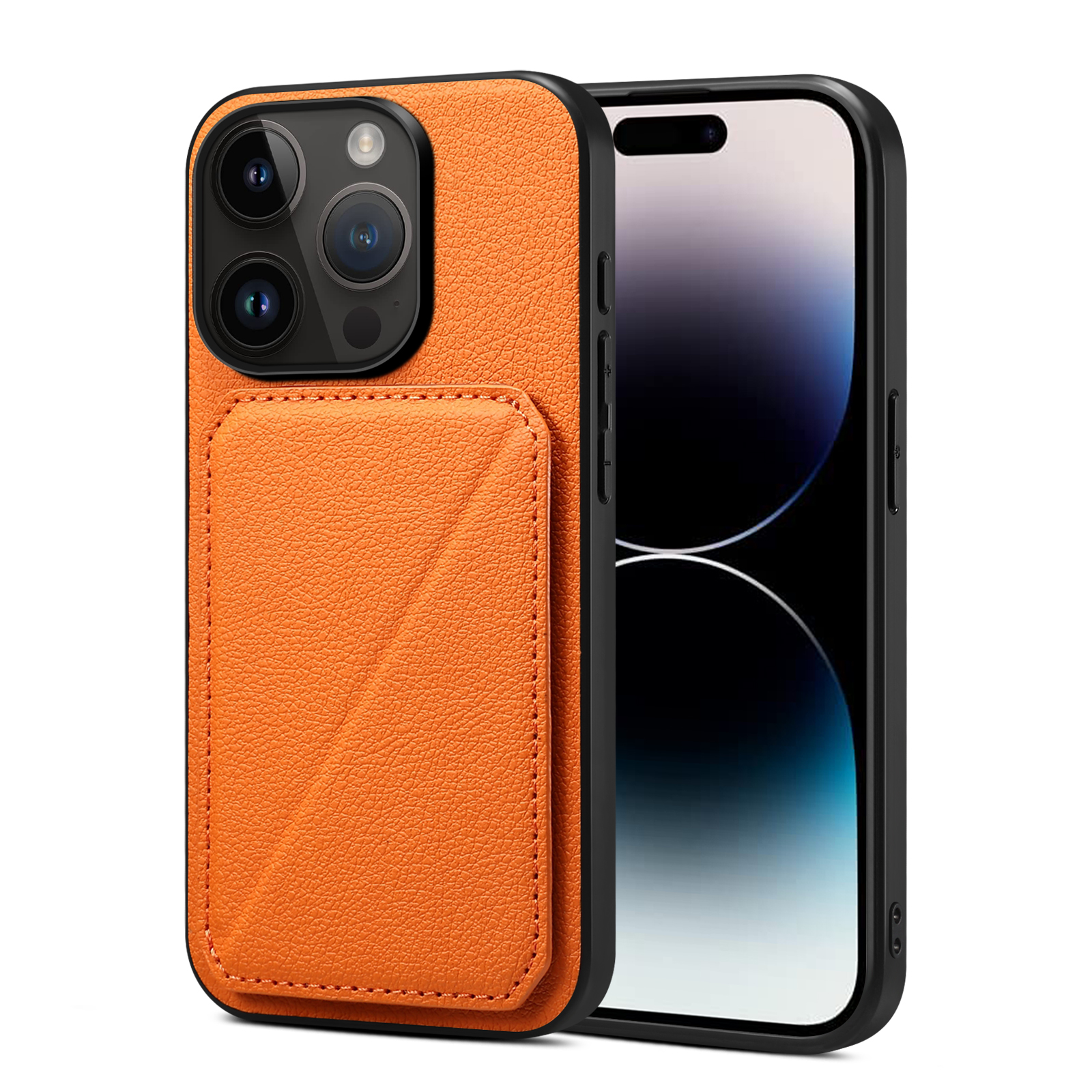 

Kickstand -telefonhülle Für Iphone 15 Pro Max Calf Texture Card Slot PC+TPU+PU -telefonabdeckung - Orange, iPhone 15 Pro Max