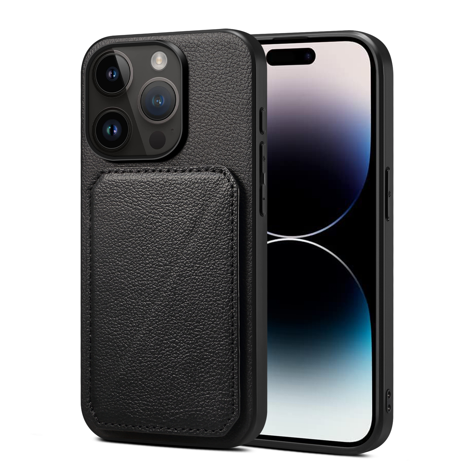 

Kickstand -telefonhülle Für Iphone 15 Pro Max Calf Texture Card Slot PC+TPU+PU -telefonabdeckung - Schwarz, iPhone 15 Pro Max