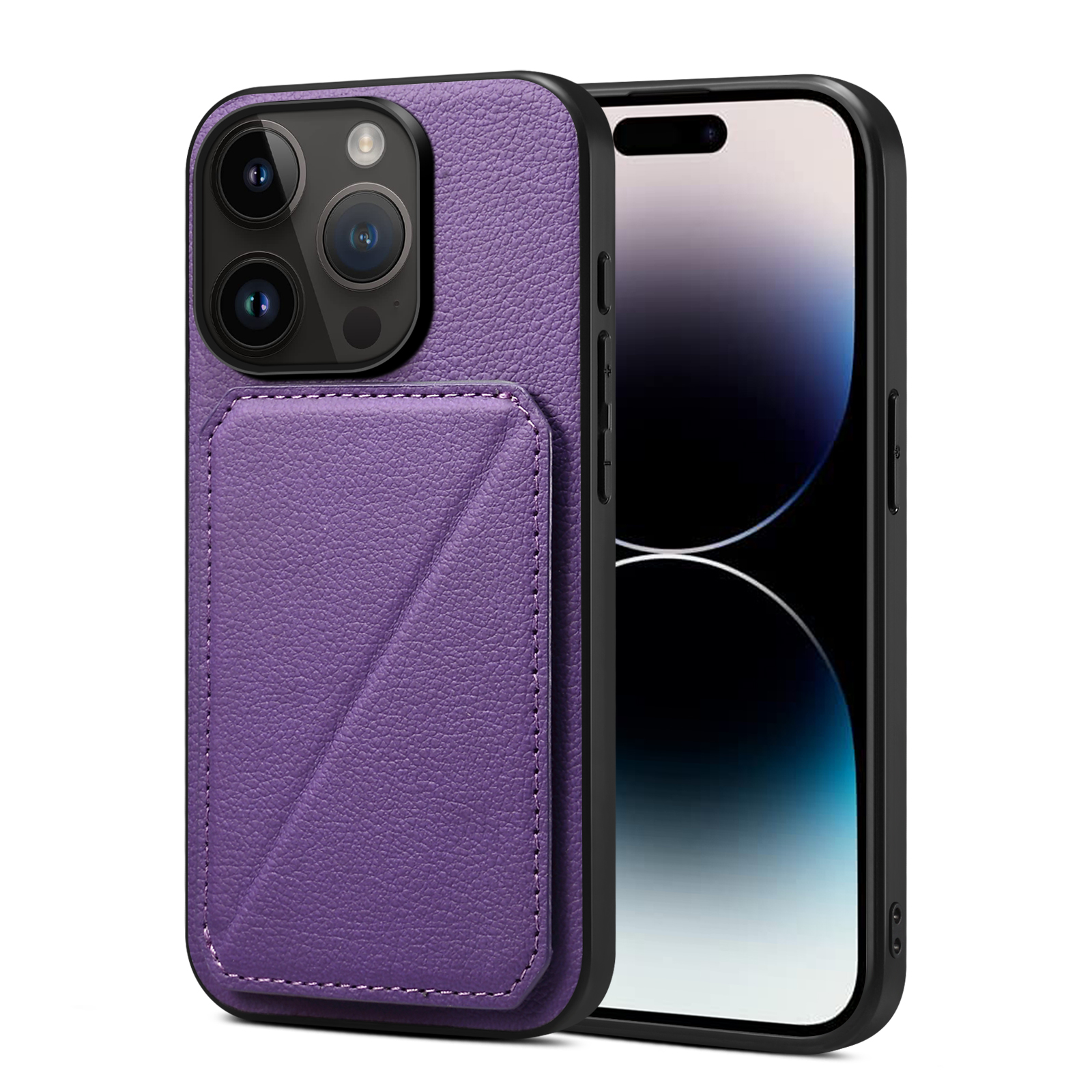 

Schutzhülle Für Iphone 15 Pro -karten -slot -kickstand Calk -kalf Textur PU+PC+TPU -telefonabdeckung - Lila, iPhone 15 Pro