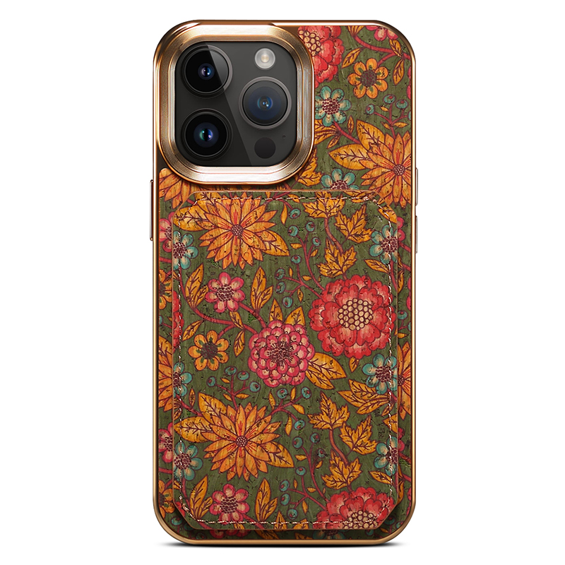 

Für Iphone 13 Pro PU Lederbeschichtete PC+TPU Phone Hülle Blumenmuster -karten -slot -kickstand -schutzschutz - Grün, iPhone 13 Pro
