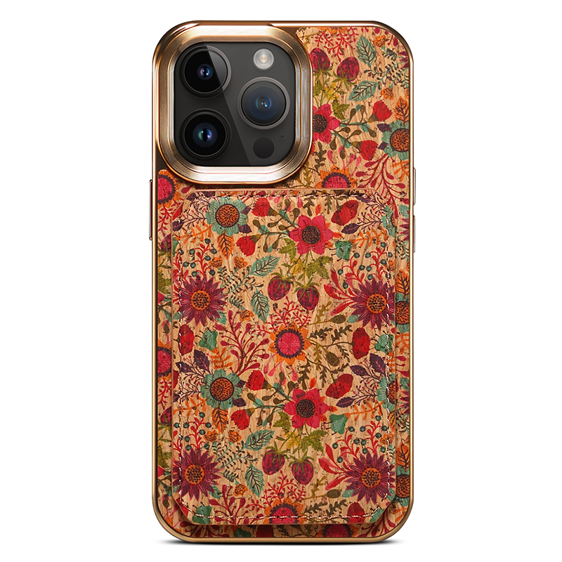 

Für Iphone 12 / 12 Pro Blütenmuster Druckphase PU Lederbeschichtete PC+TPU -kickständer Mit Kartenhalter - Lila, iPhone 12