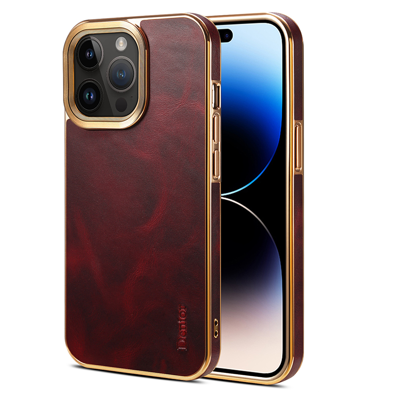 

Denior Für Iphone 15 Pro Maxe Waxy Echte Kuhleder+pc+tpu -telefonhülle Elektropliertes Rückzug - Rot, iPhone 15 Pro Max