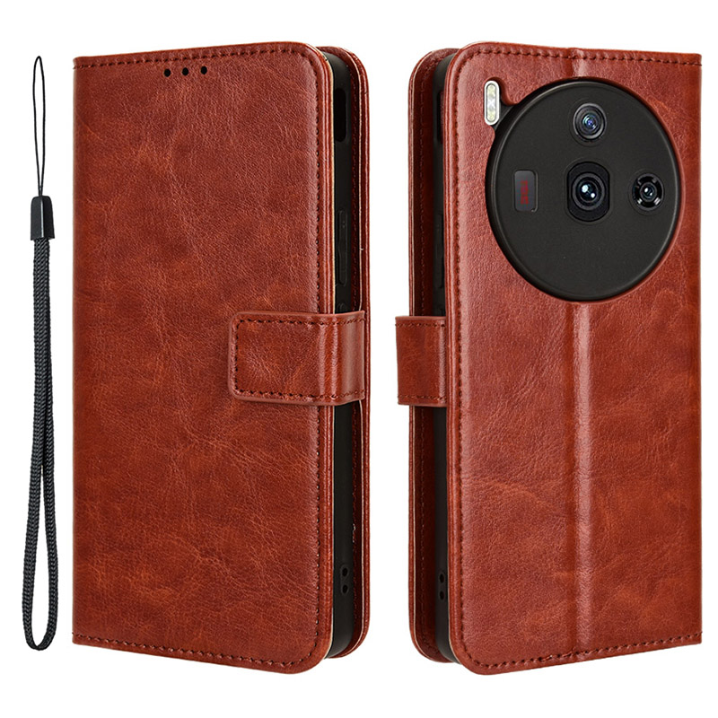Wallet Phone Case for ZTE nubia Z50S Pro 5G , PU Leather Crazy Horse Texture Stand Cover - Brown