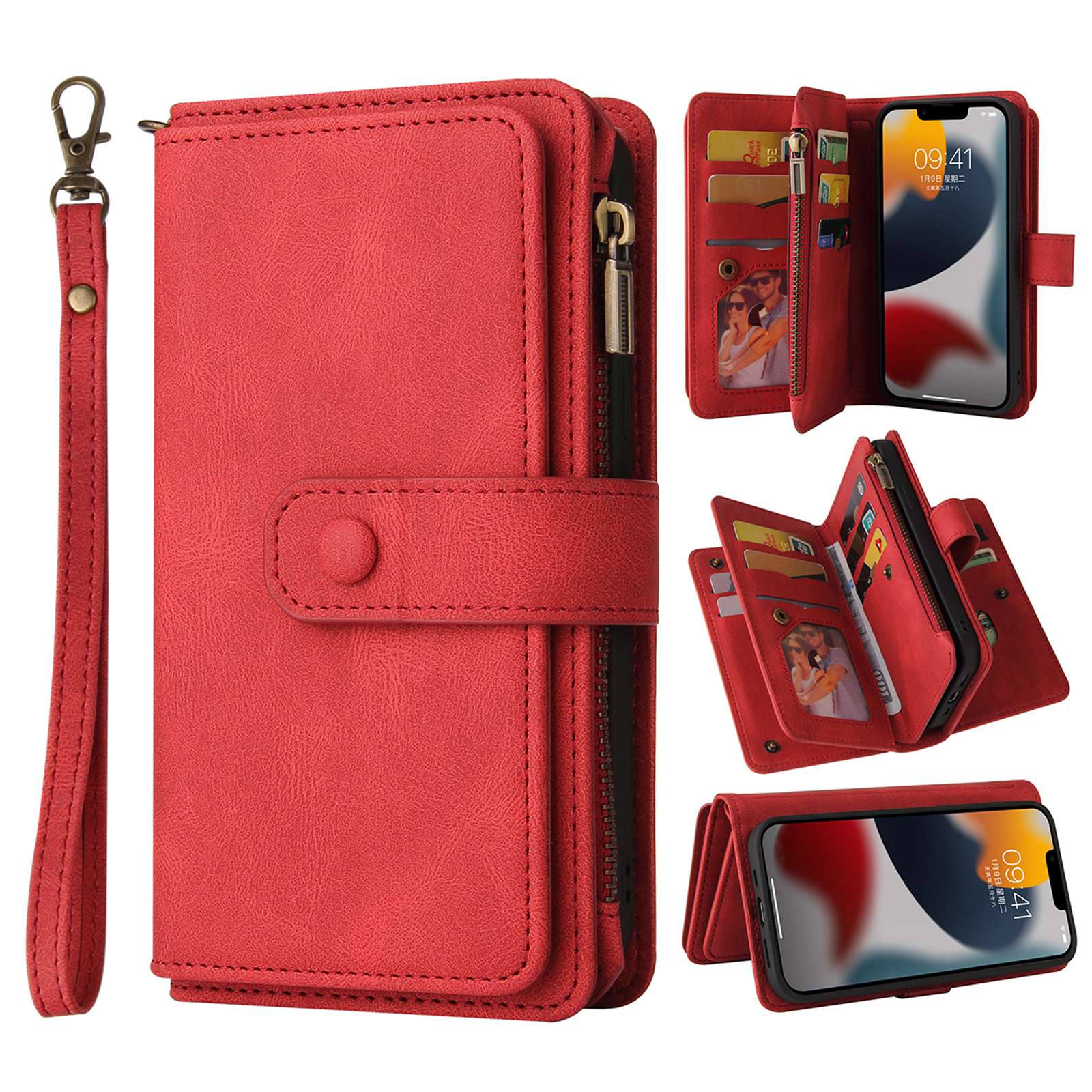 

KT Multifunktionaler Serie-2 Für Iphone 15 Mehrere Kartenschlitzballer - Rot, iPhone 15