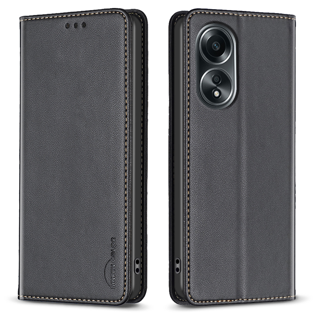

Binfen Farbe BF18 Für Oppo A58 4G / A98 5G Faltbarer Ständer Leder Cover Phone Haufen Kartenhalter Shell - Schwarz, Oppo A58 4G
