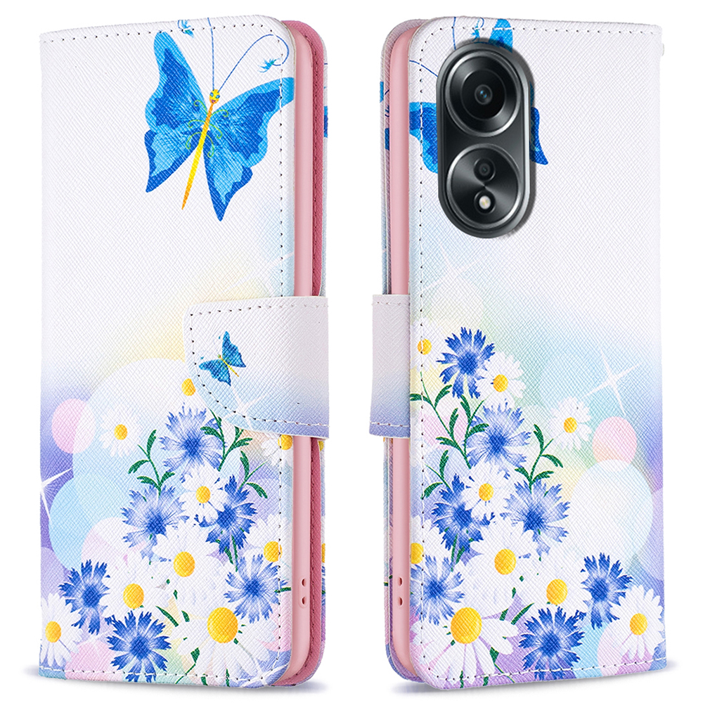 

Brieftasche Telefonkoffer Für Oppo A58 4G / A98 5G Standmuster Druck PU Leder Flip Phone Deckung - Schmetterling Und Blumen, Oppo A58 4G