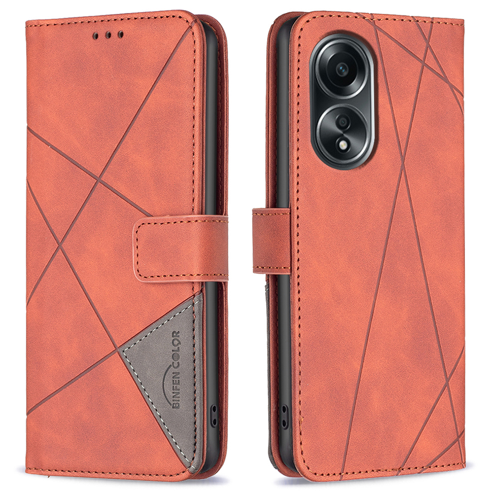

Binfen Farbe BF05 Für Oppo A58 4G / A98 5G Eingeprägte Anti-fall-telefonhülle Lederständer Brieftasche Abdeckung - Braun, Oppo A58 4G