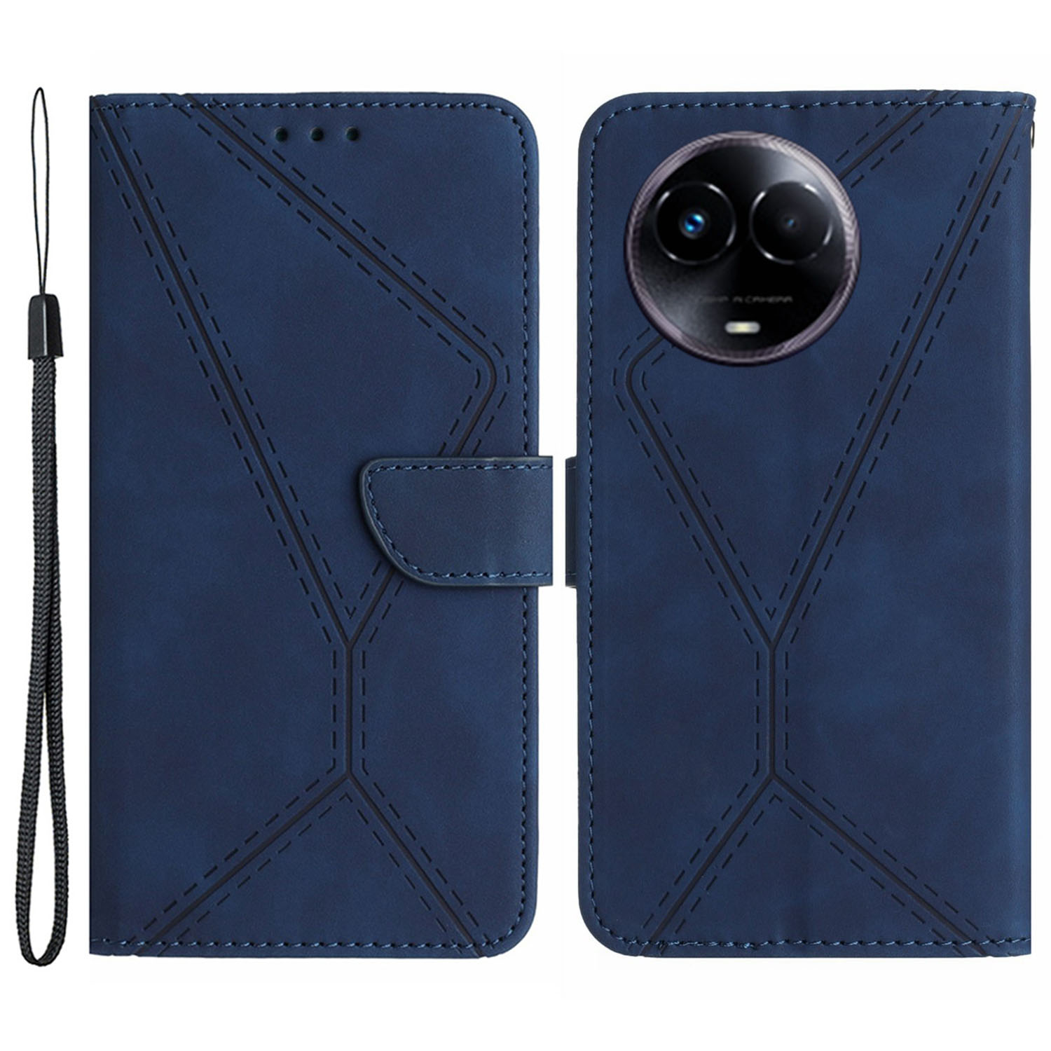 

HT05 Für Realme 11 5g / Realme 11x 5G Eingeprägte Linie Leder Telefon Hülle Wallet Stand Telefonabdeckung - Blau, Realme 11 5G (Global)