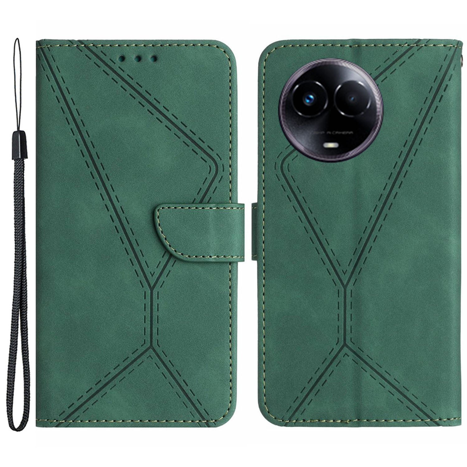 

HT05 Für Realme 11 5g / Realme 11x 5G Eingeprägte Linie Leder Telefon Hülle Wallet Stand Telefonabdeckung - Grün, Realme 11 5G (Global)