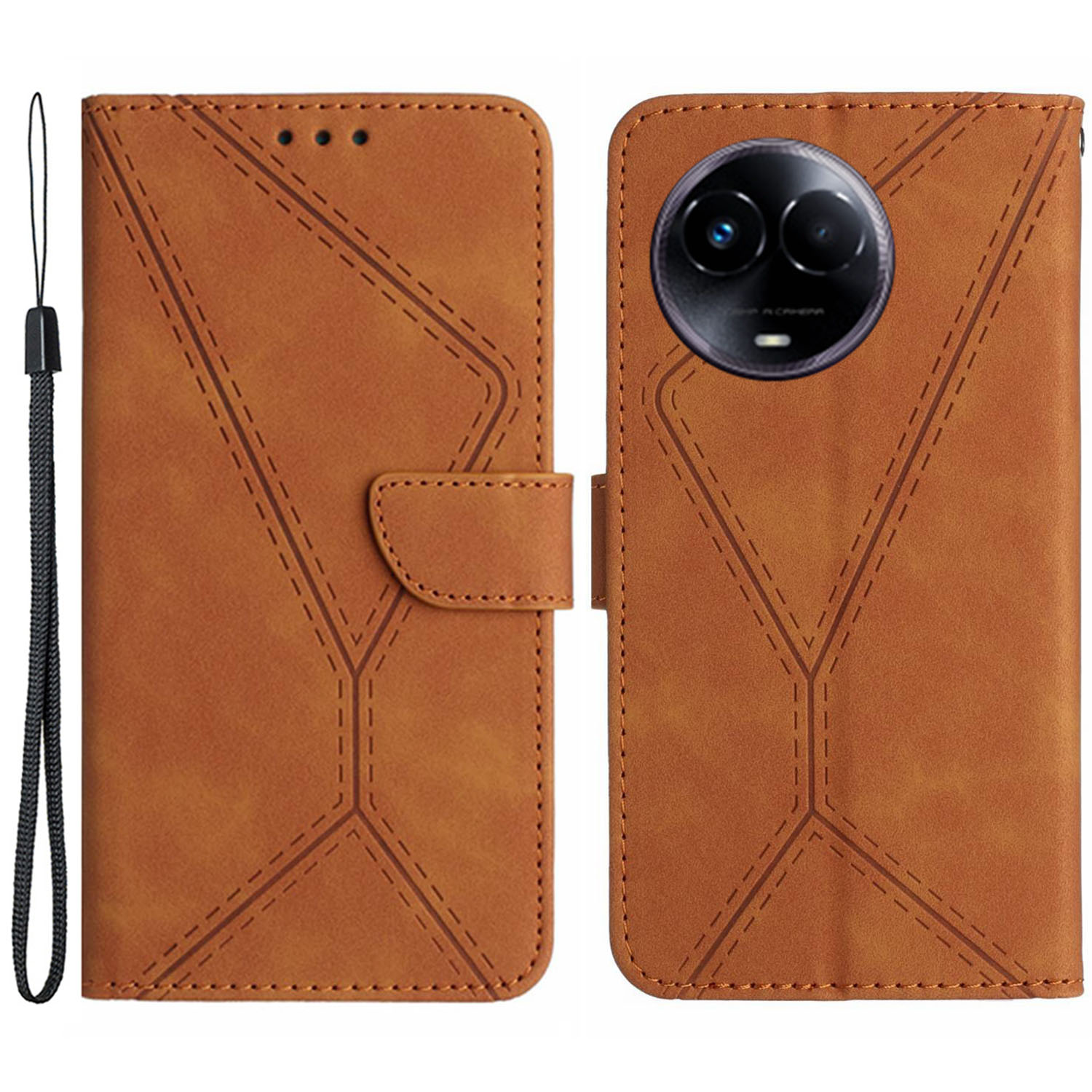 

HT05 Für Realme 11 5g / Realme 11x 5G Eingeprägte Linie Leder Telefon Hülle Wallet Stand Telefonabdeckung - Braun, Realme 11 5G (Global)