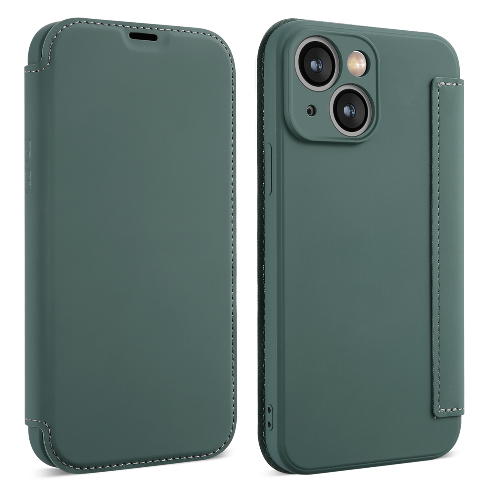 

Für Das Iphone 15 Kartenhalter Kickstand Flüssiger Silikon-beule-proof-schutzhülle Skin-touch-telefonabdeckung - Schwarzgrün, iPhone 15
