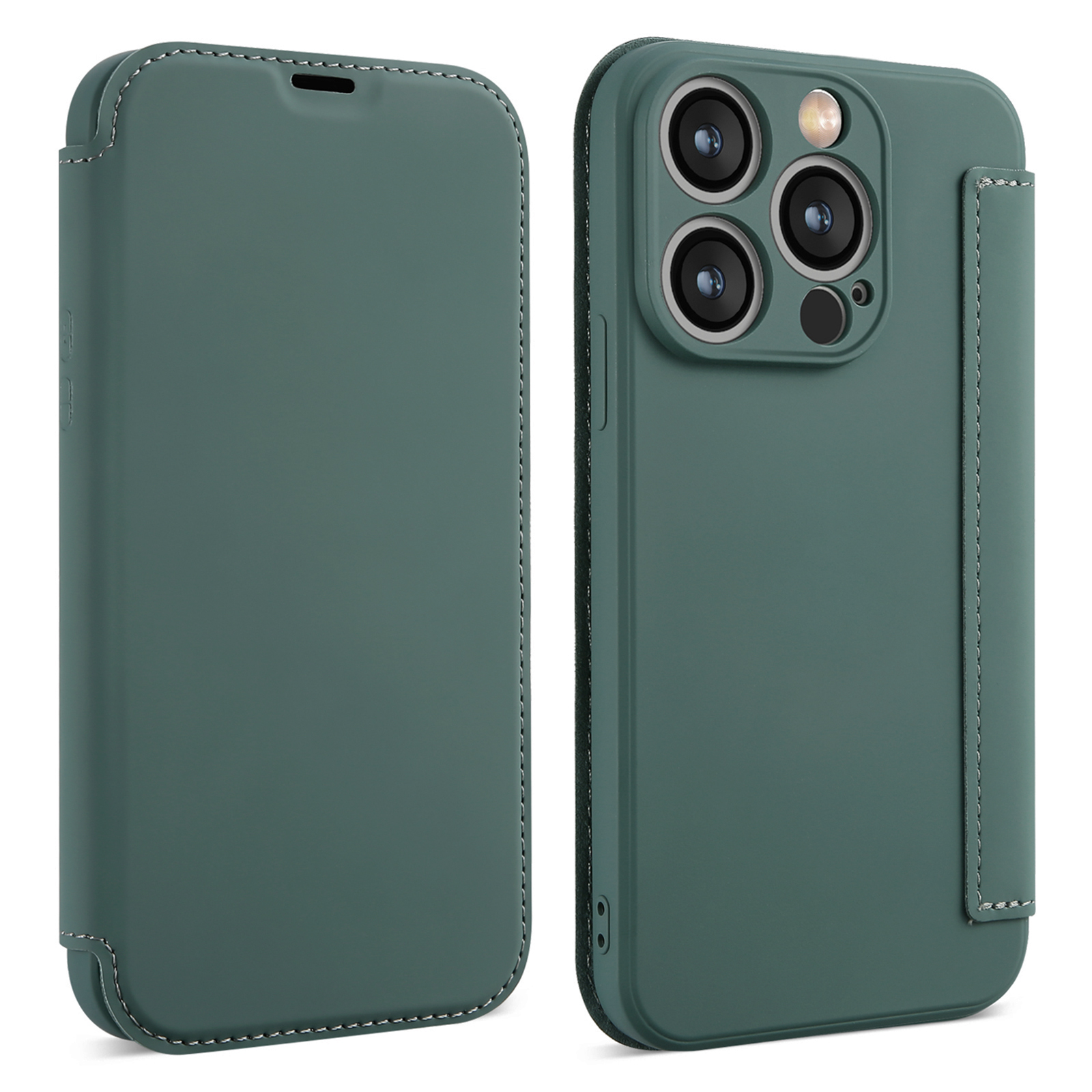 

Skin-touch-telefonabdeckung Für Iphone 15 Pro Max, Stoßdämpfer Kartenhalter Flüssige Silikon-kickständer Hülle - Schwarzgrün, iPhone 15 Pro Max