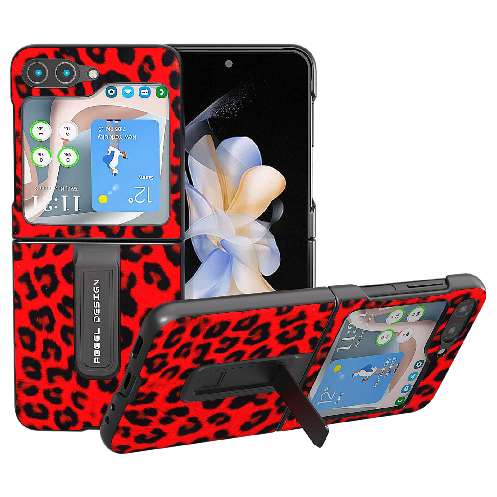 

ABEEL Für Samsung Galaxy Z Flip5 5G PU Leder+pc Kickstand Cover Leopardenmuster Telefonhülle - Rot, Galaxy Z Flip5 5G