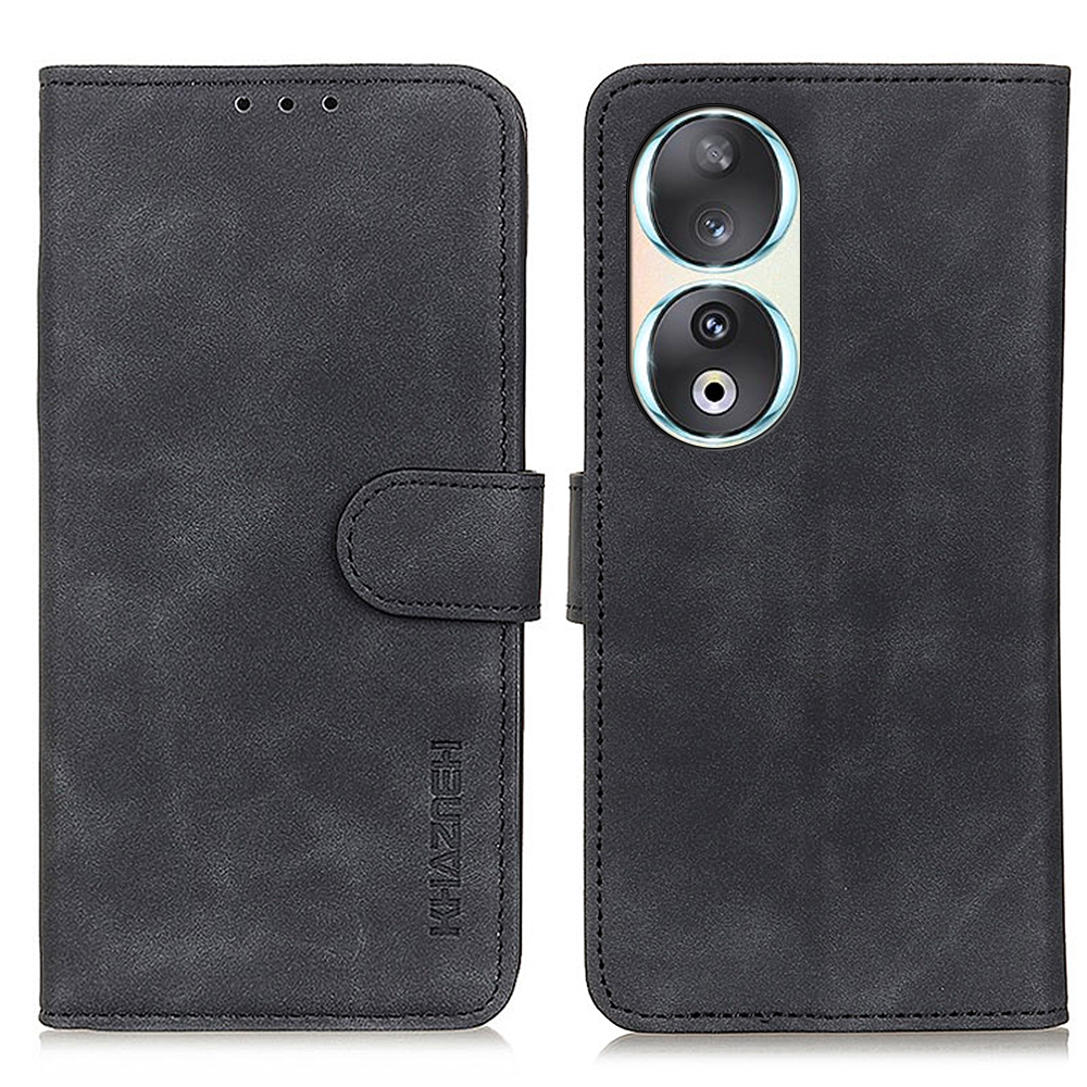 

Khazneh Für Ehren 90 Brieftaschen-telefonabdeckung Retro Textur PU Lederständer Anti-fingerabdruck Hülle - Schwarz, Honor 90
