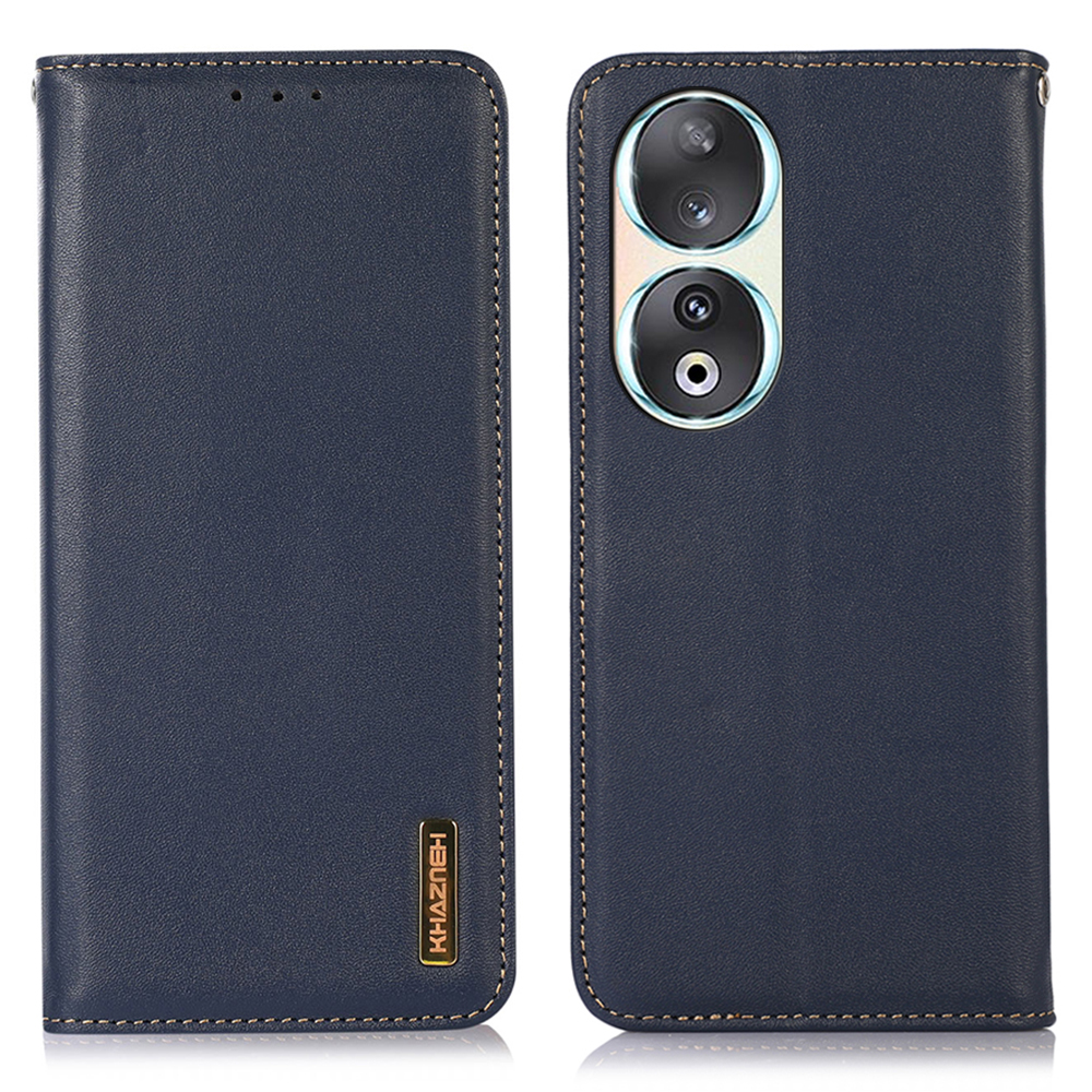 

Khazneh RFID Blocking Wallet Phone Hülle Für Honor 90, Echte Kuhlederständer Telefonabdeckung - Blau, Honor 90