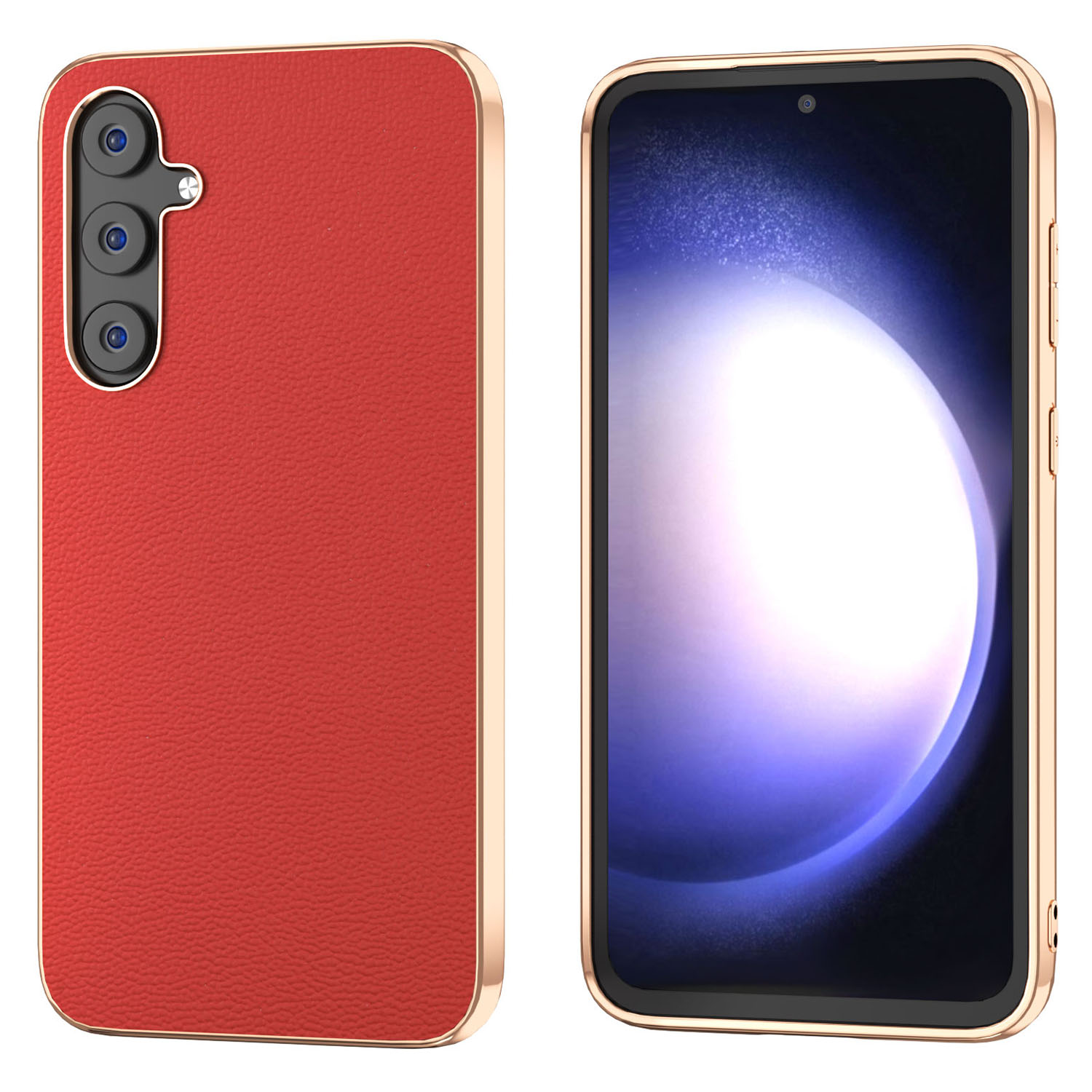 

Für Samsung Galaxy S23 fe Litchi Texture Phone Hülle Echte Kuhleder -pc+tpu -elektroplattenabdeckung - Rot, Galaxy S23 FE